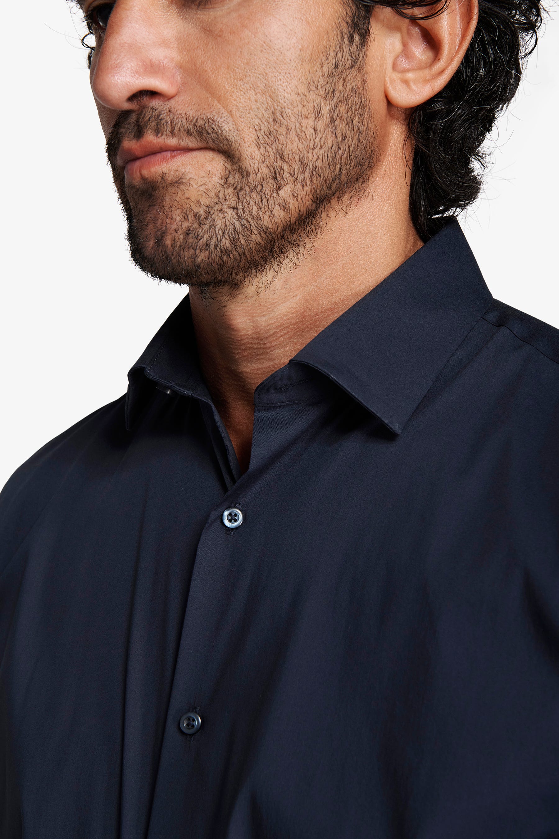 Camicia stretch unita blu slim-Dan John