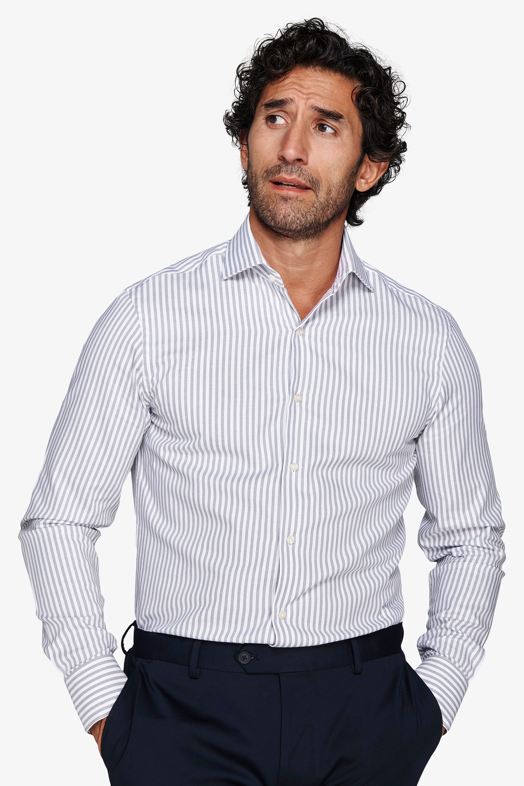 Camicia a righe operata grigia-Dan John
