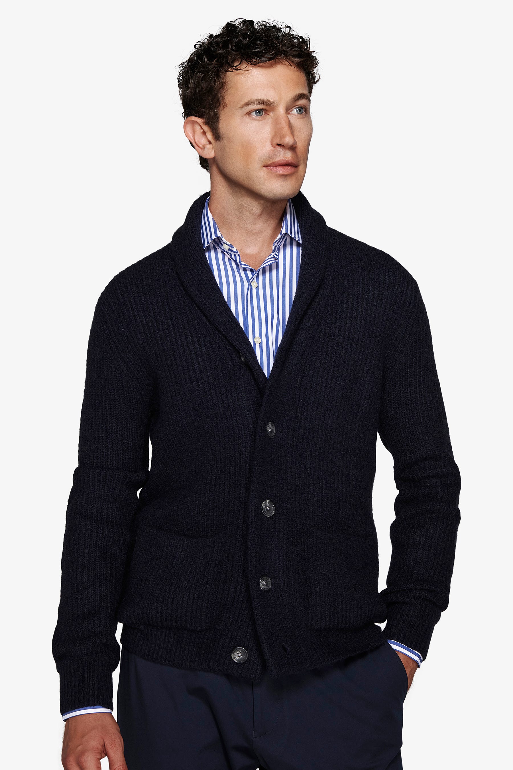 Cardigan collo sciallato blu-Dan John
