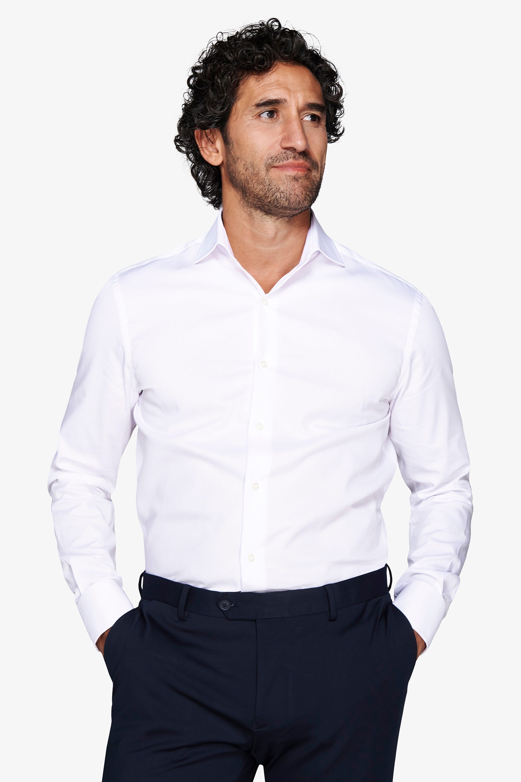Camicia piquet polso gemelli bianca slim-Dan John