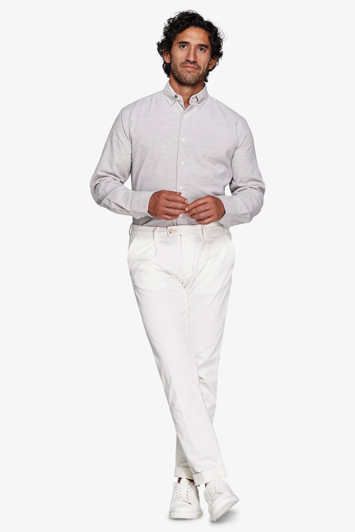 CAMICIA VELLUTO BOTTON DOWN GRIGIO CHIARO-Dan John