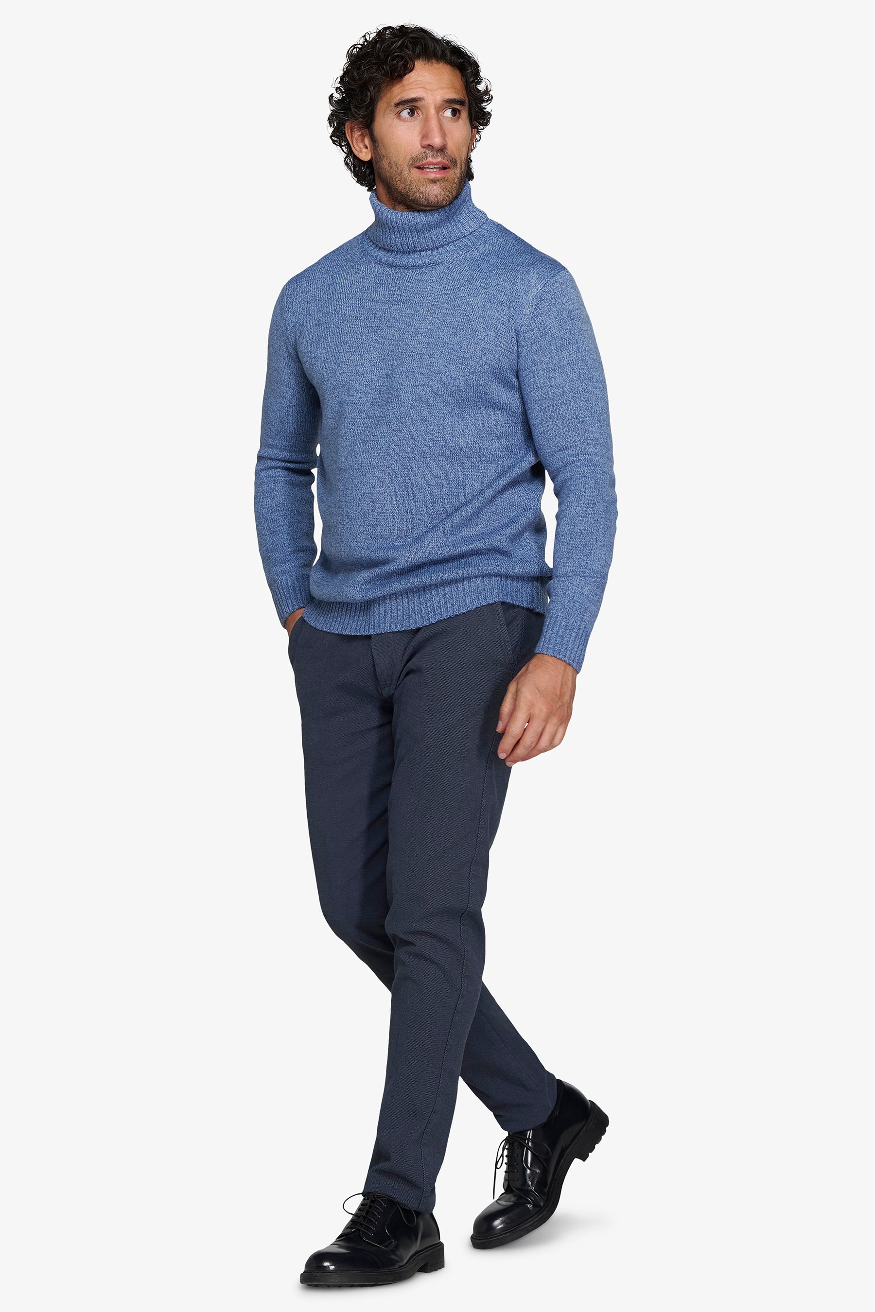 Pull à col roulé mouliné bleu gris