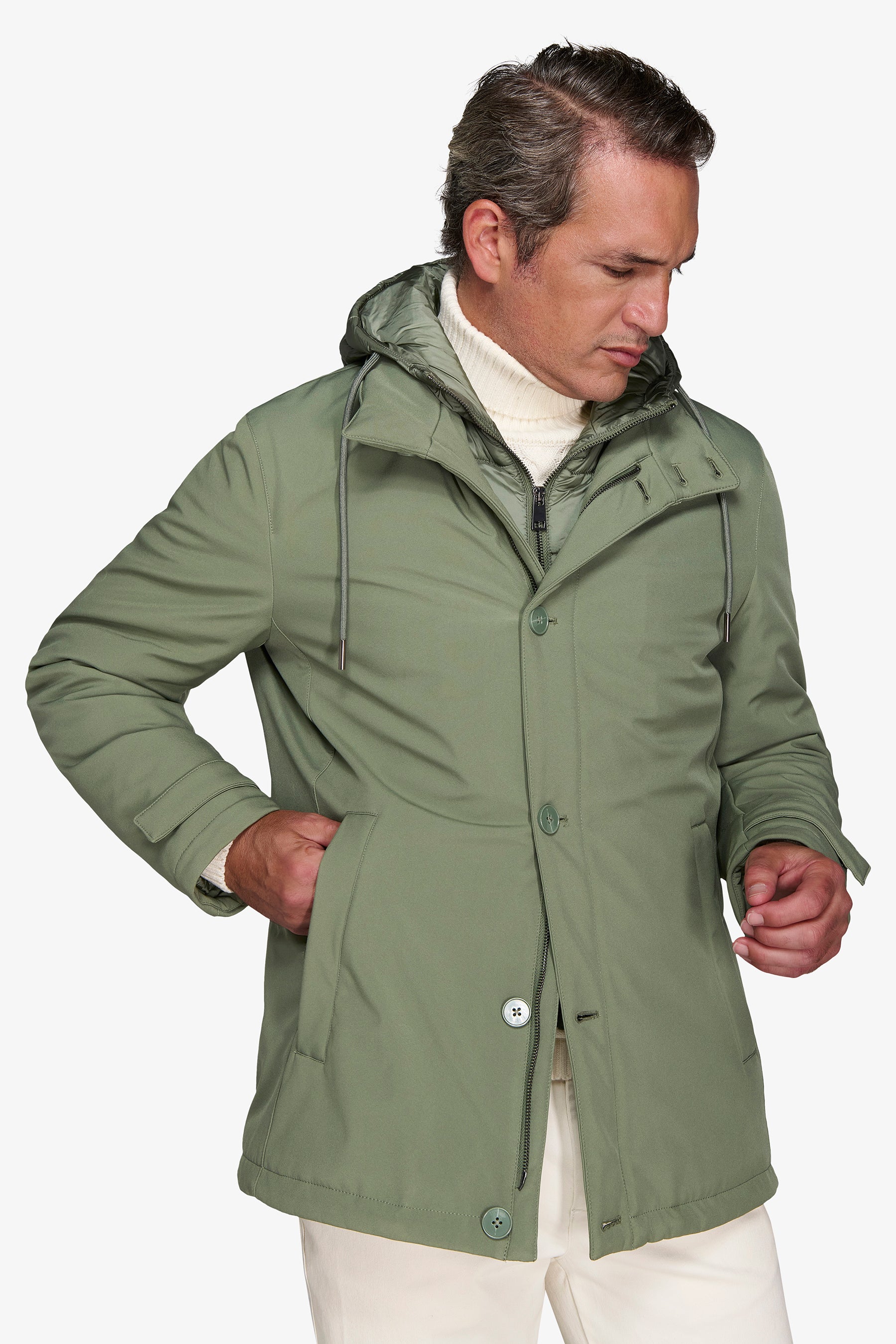 Parka con pettorina verde