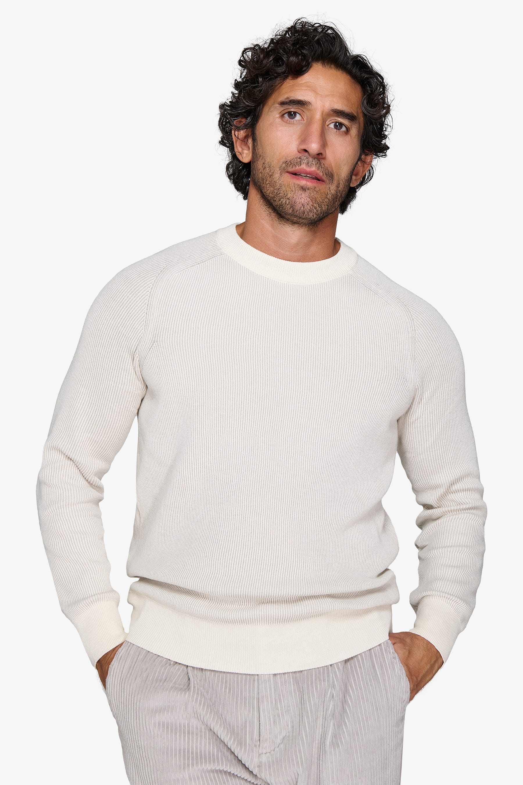 Maglia girocollo costina vanisè panna-Dan John