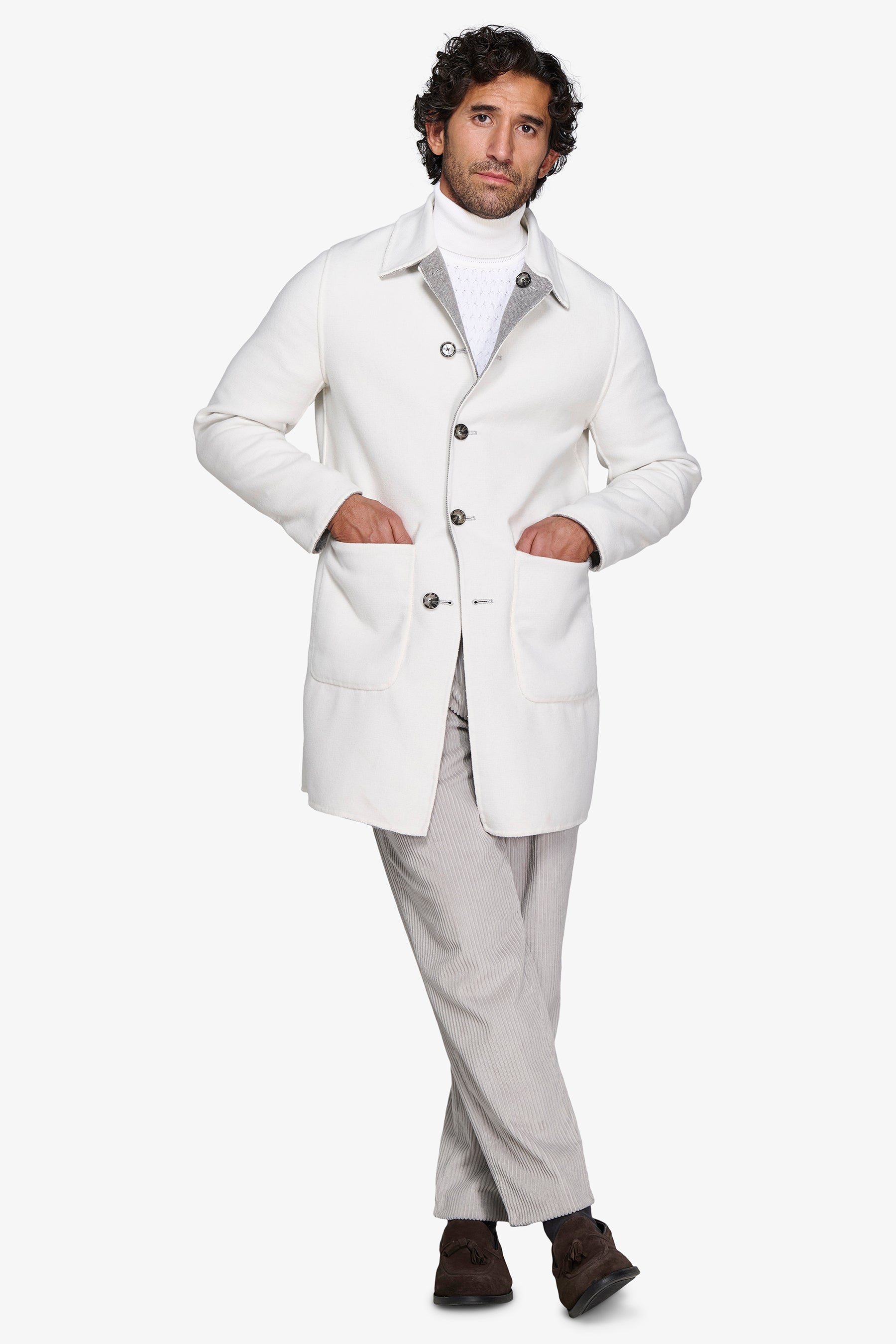Cappotto reversibile misto lana grigio chiaro