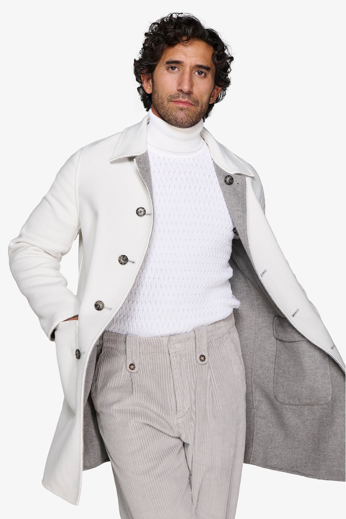 Cappotto reversibile misto lana grigio chiaro