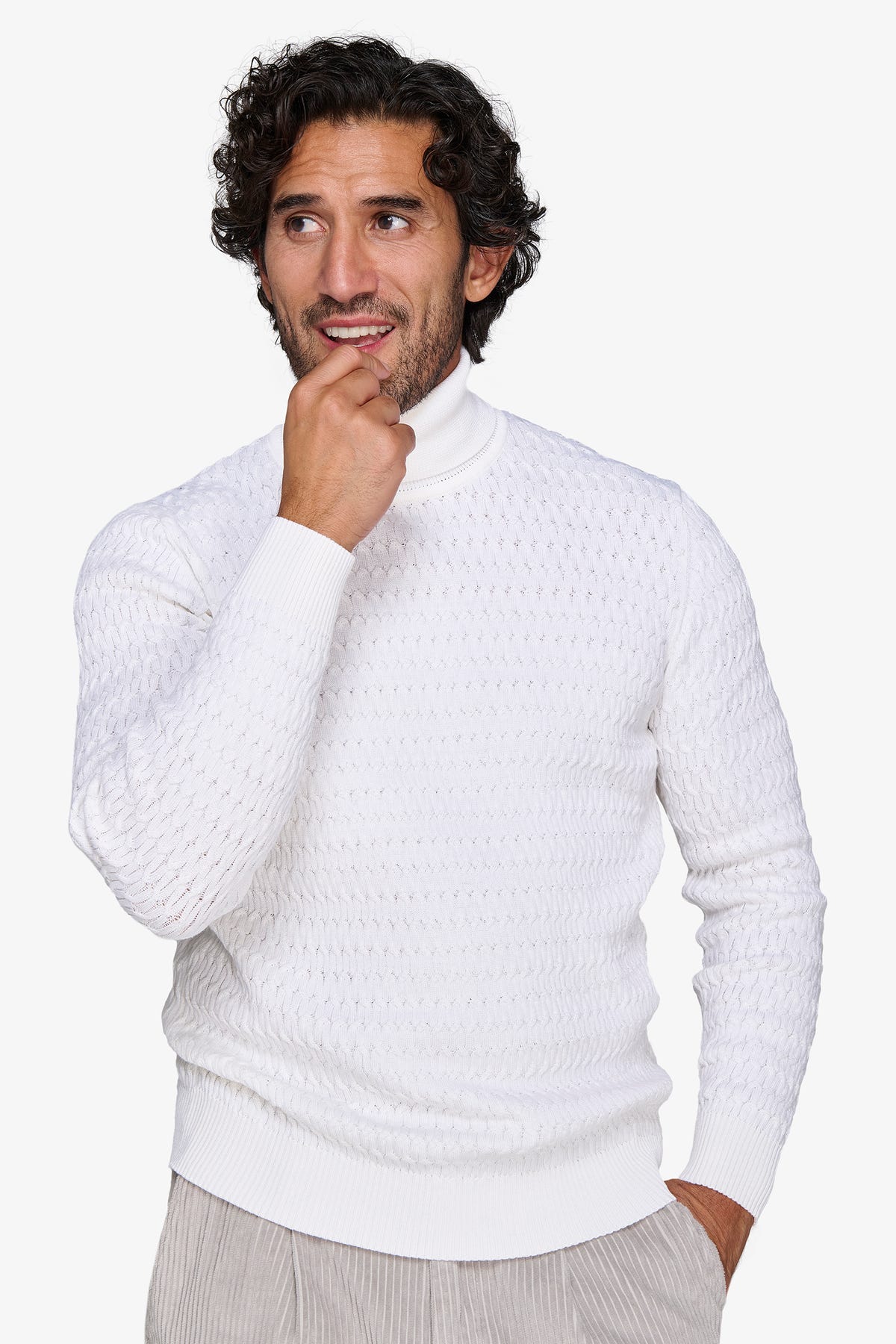 Maglia dolcevita a treccina panna-Dan John