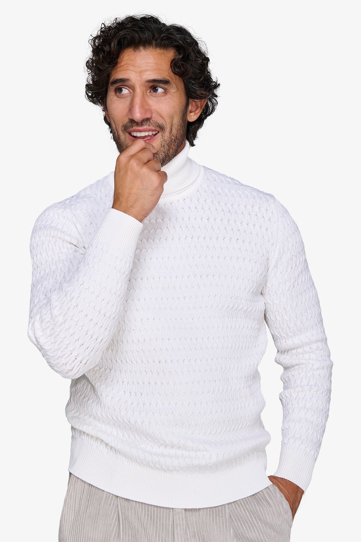 Maglia dolcevita a treccina panna-Dan John