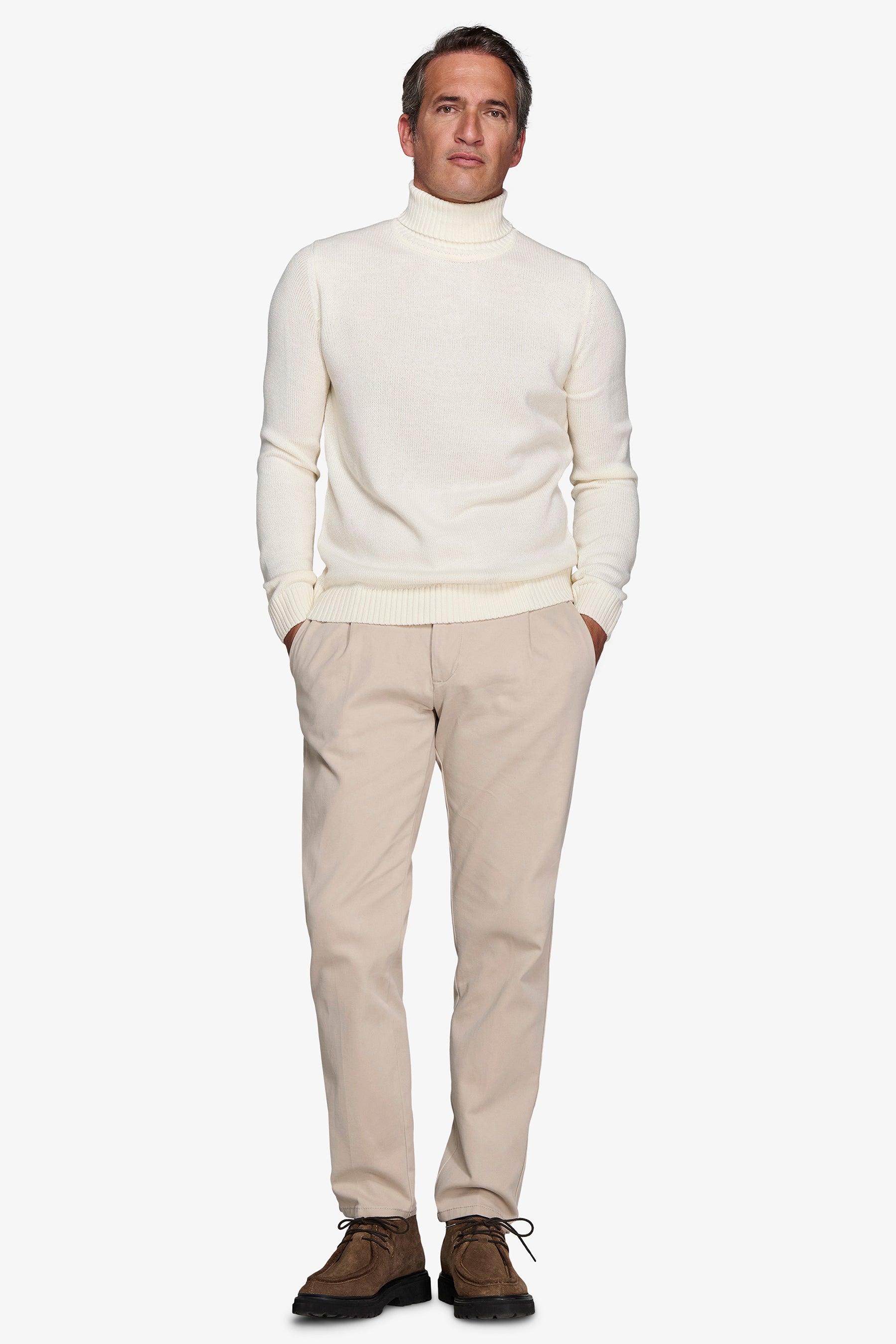 Pull à col roulé crème effet lambswool