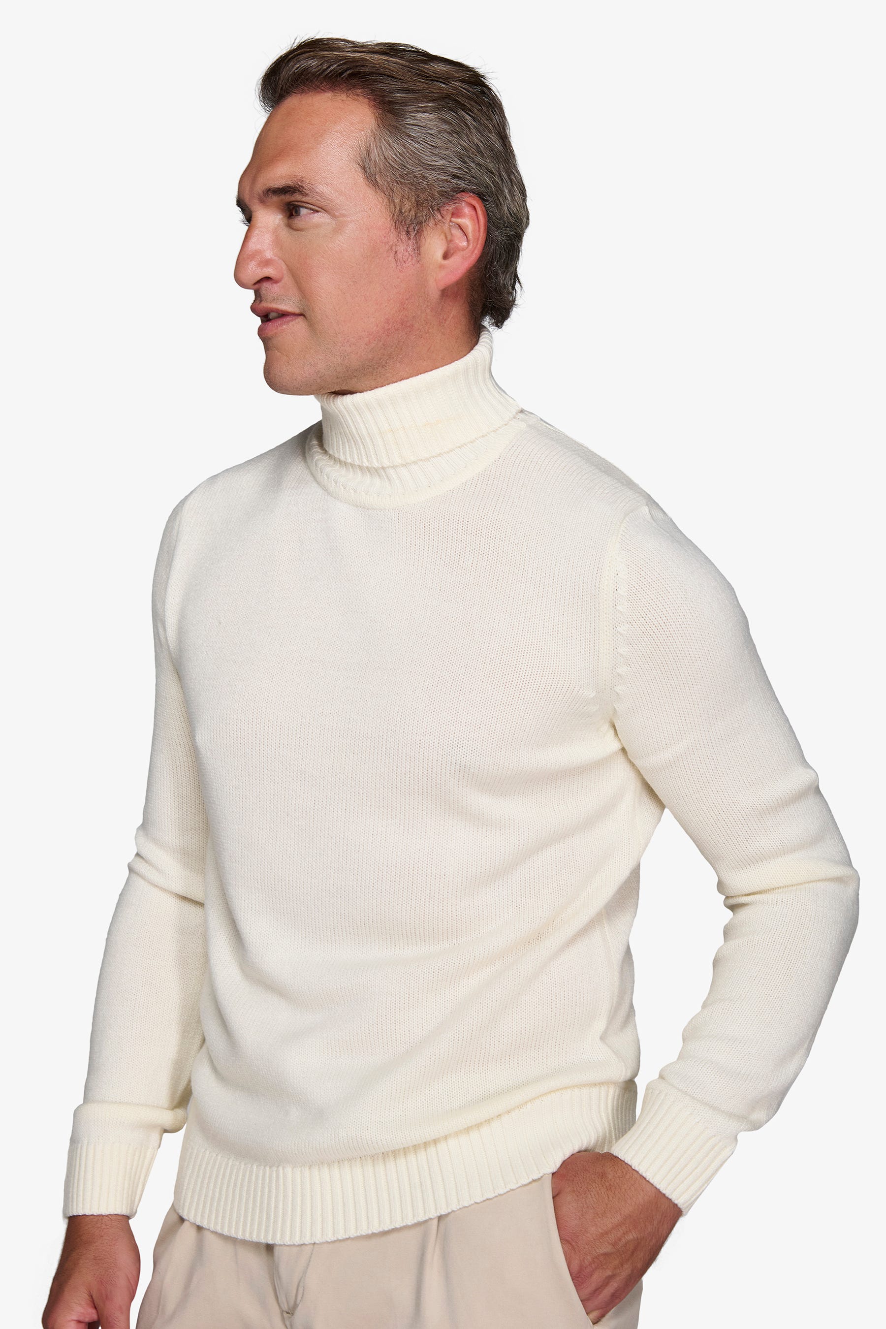 Maglia dolcevita effetto lambswool panna-Dan John