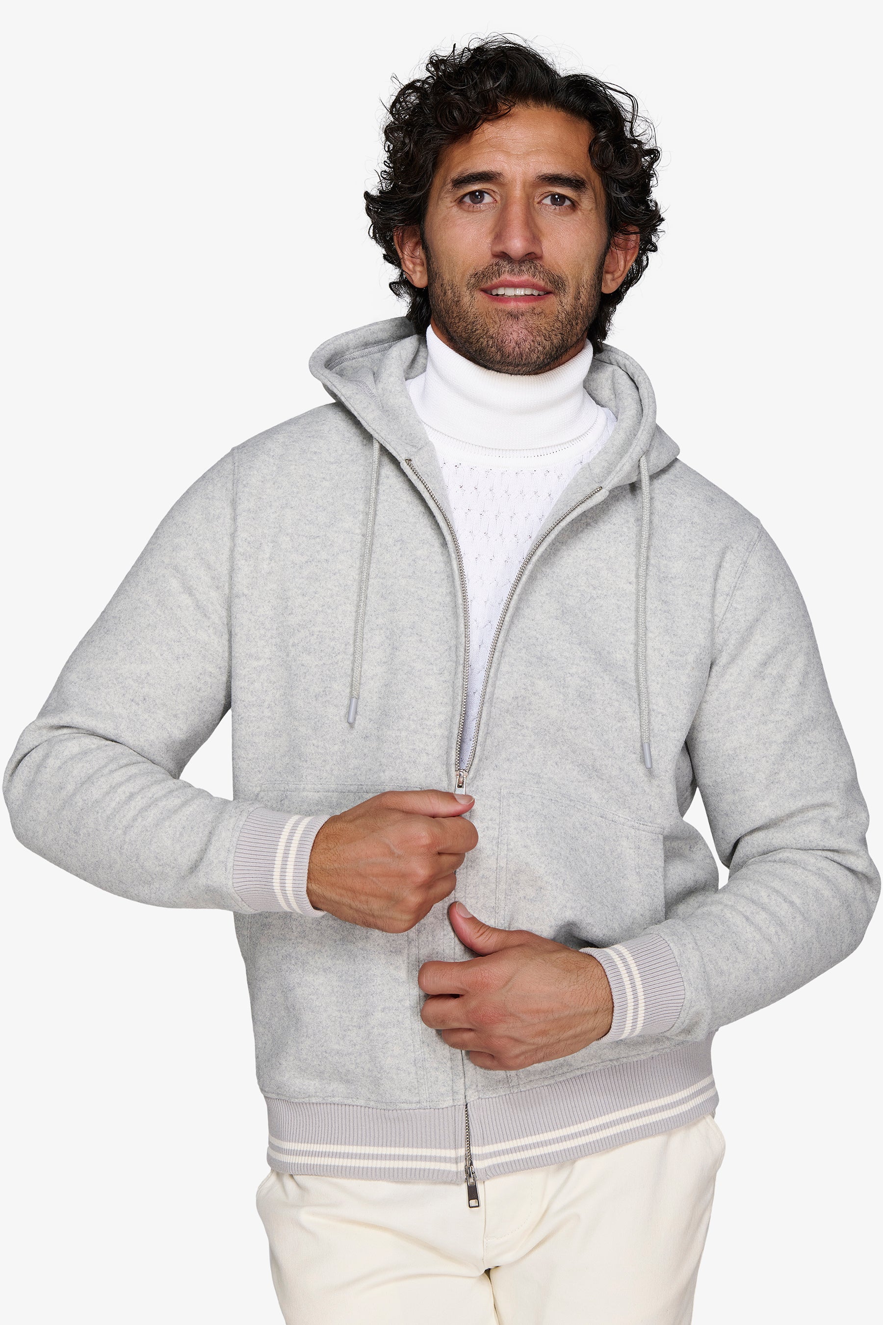 FULL ZIP CON CAPPUCCIO GRIGIO CHIARO-Dan John