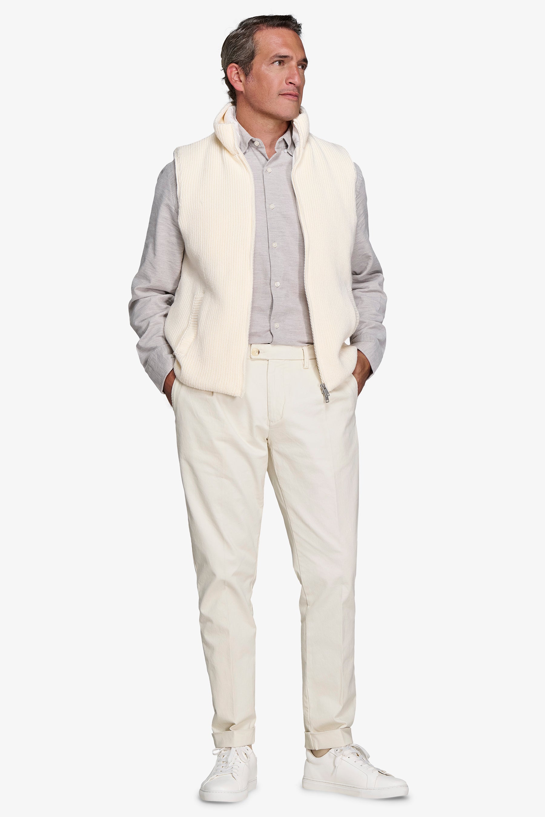 GILET BIMATERICO FULL ZIP PANNA-Dan John