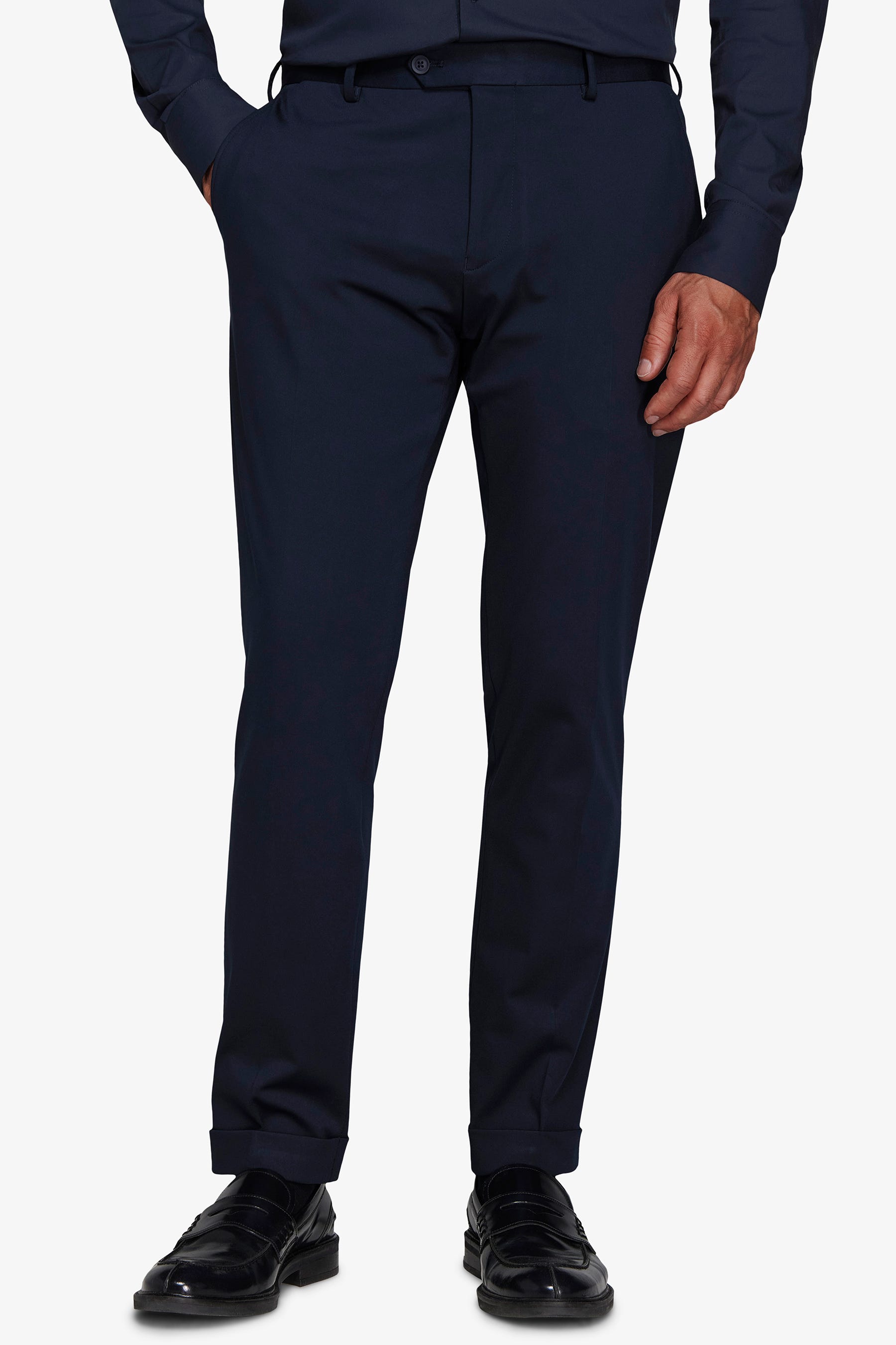 Pantaloni in jersey tecnico blu slim-Dan John