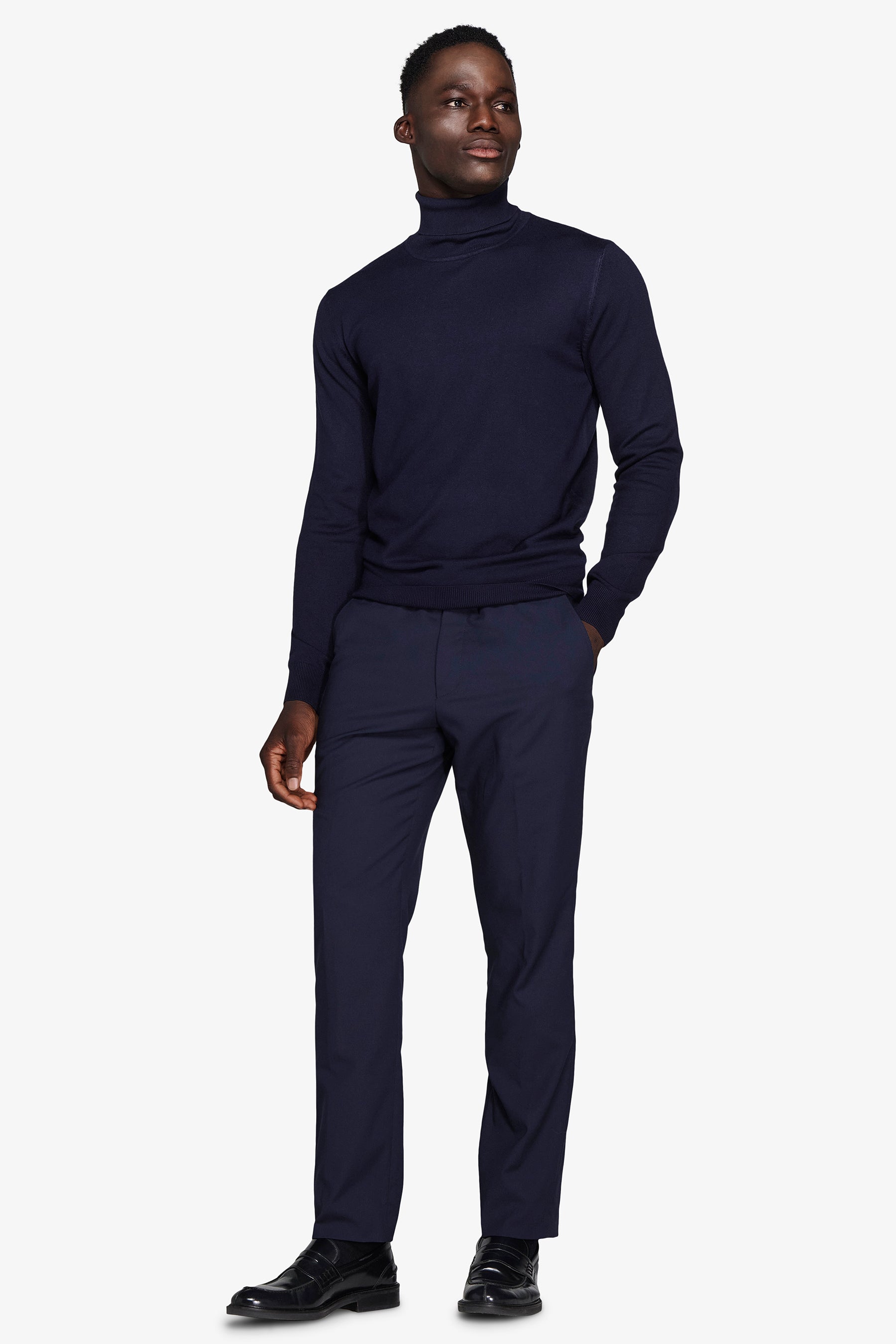 Pull à col roulé basique bleu