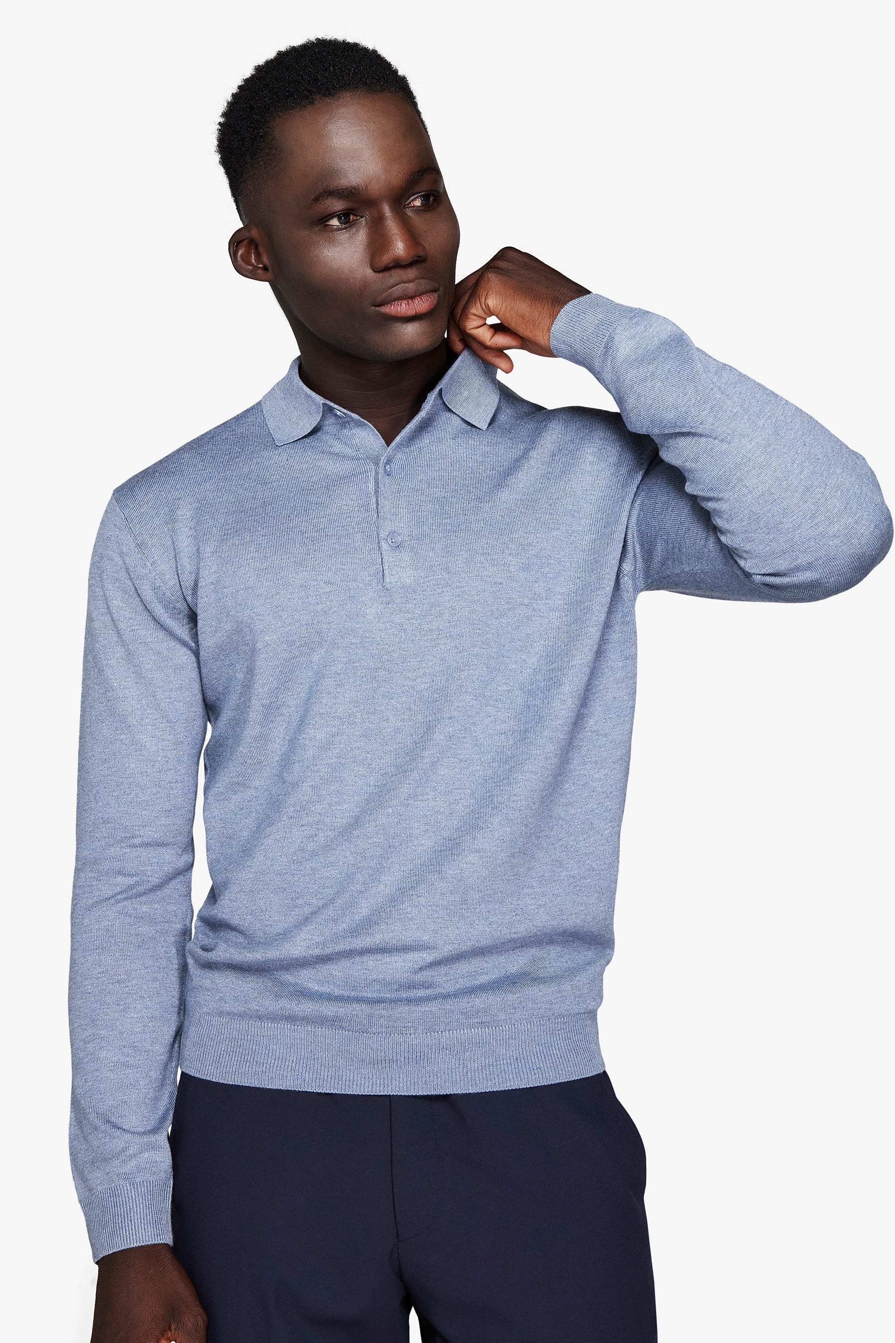 Polo in maglia con bottoni basic celeste-Dan John