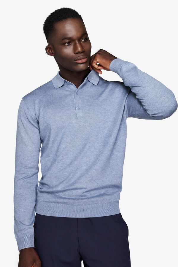 Polo in maglia con bottoni basic celeste-Dan John