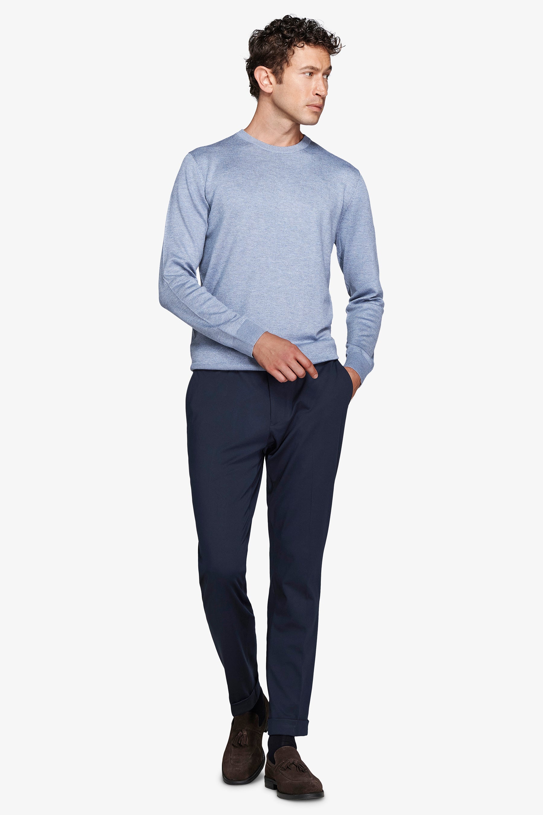 Sky-blue basic crew-neck jumper