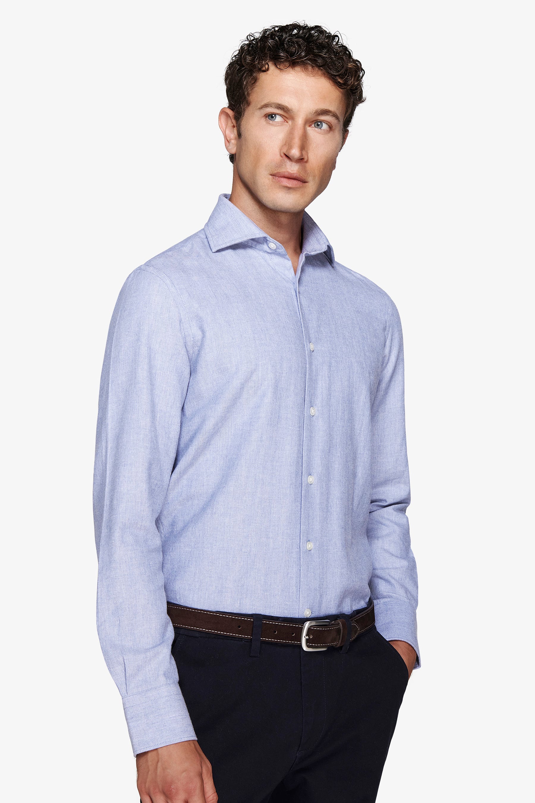 Camicia effetto flanella Herringbone celeste-Dan John