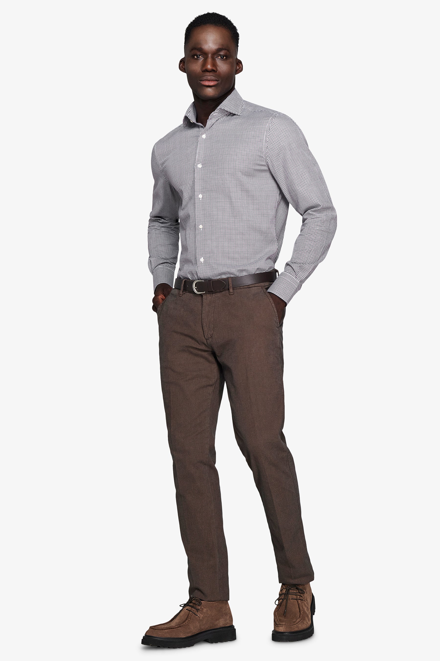 Chemise pied-de-poule marron