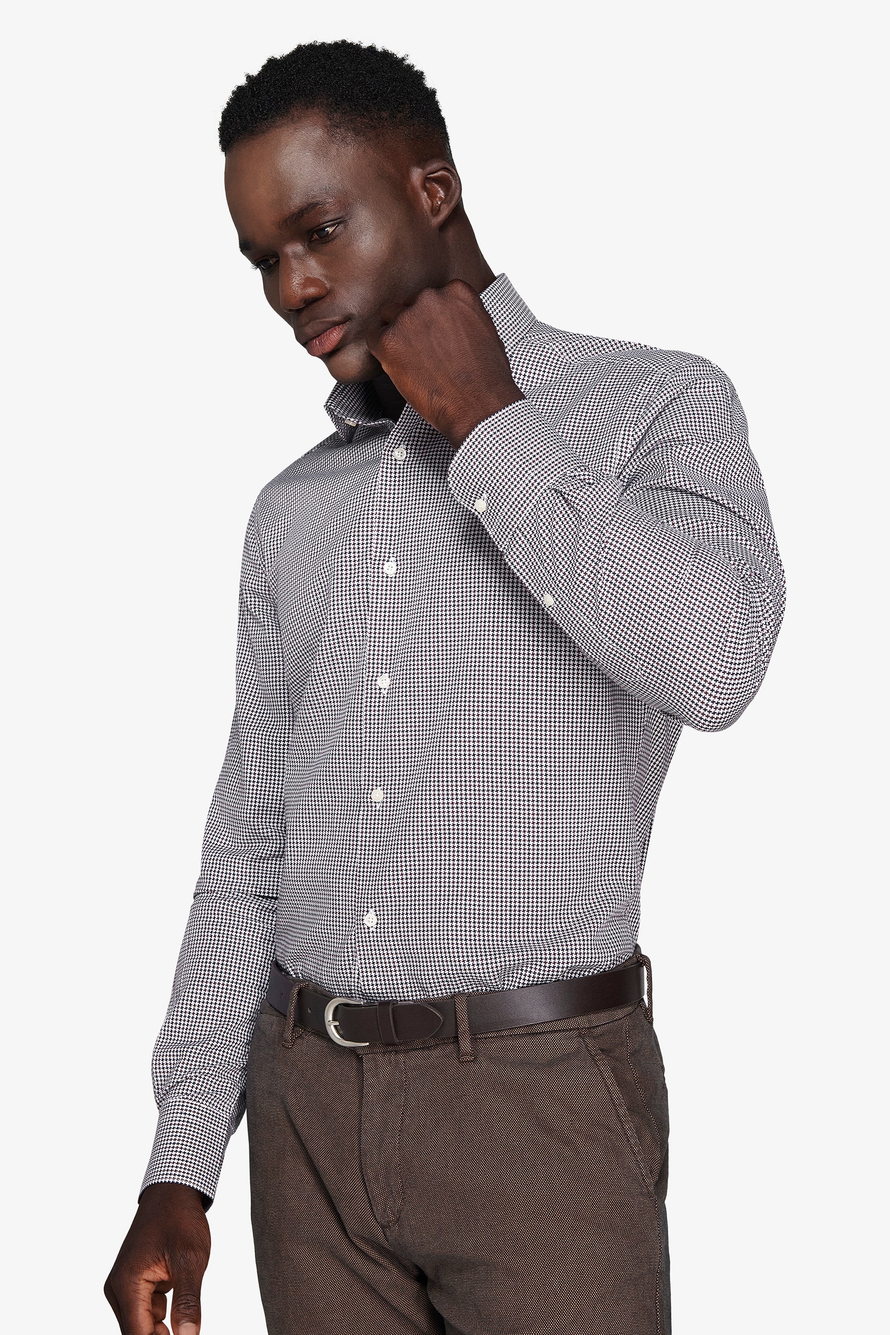 Chemise pied-de-poule marron