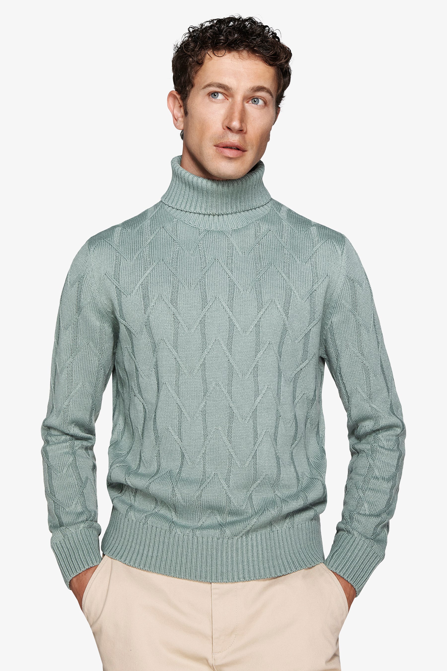Maglia dolcevita costa piatta e inserto verde acqua-Dan John