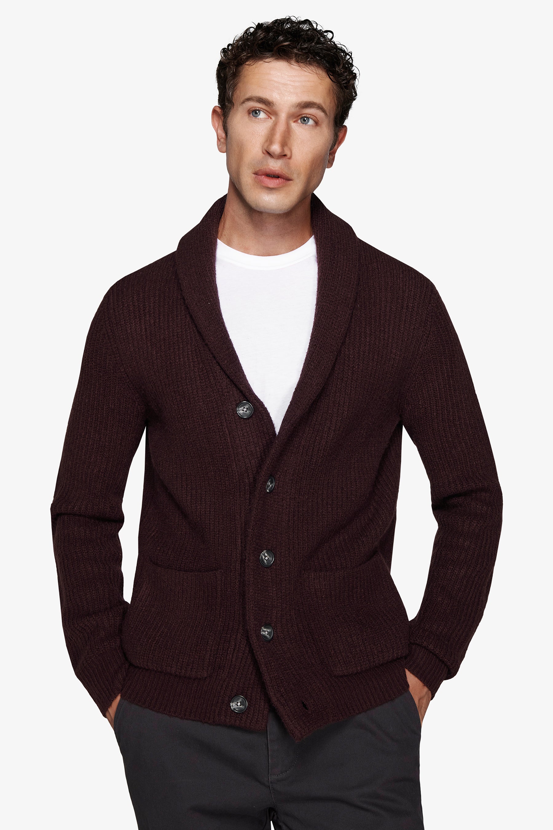 Cardigan collo sciallato bordeaux