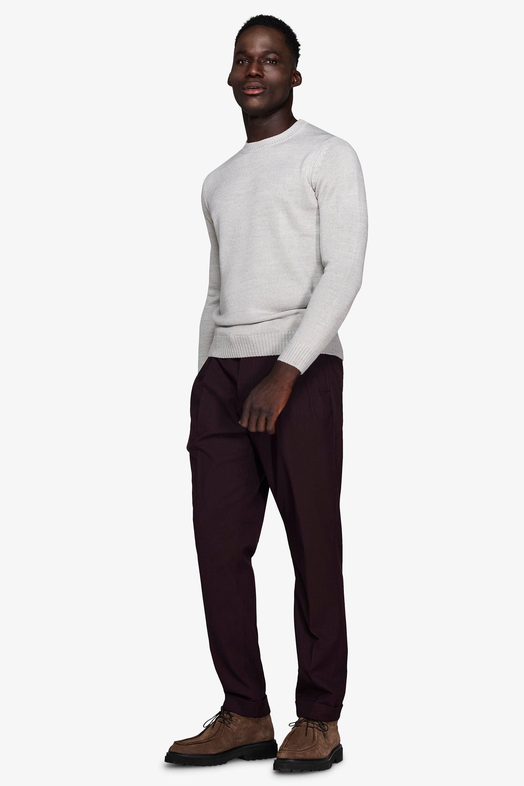 Pull col rond gris clair effet lambswool