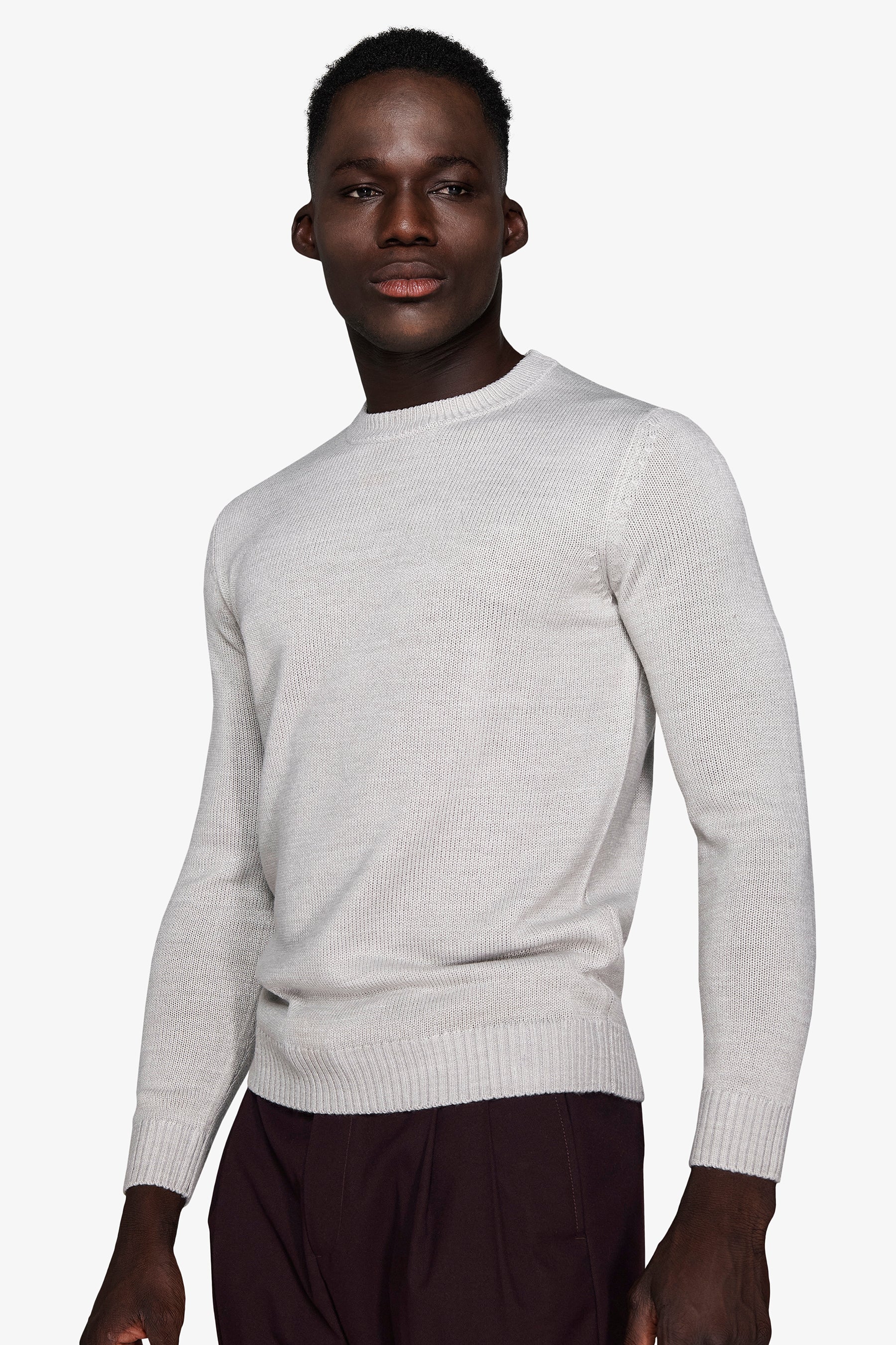 Pull col rond gris clair effet lambswool