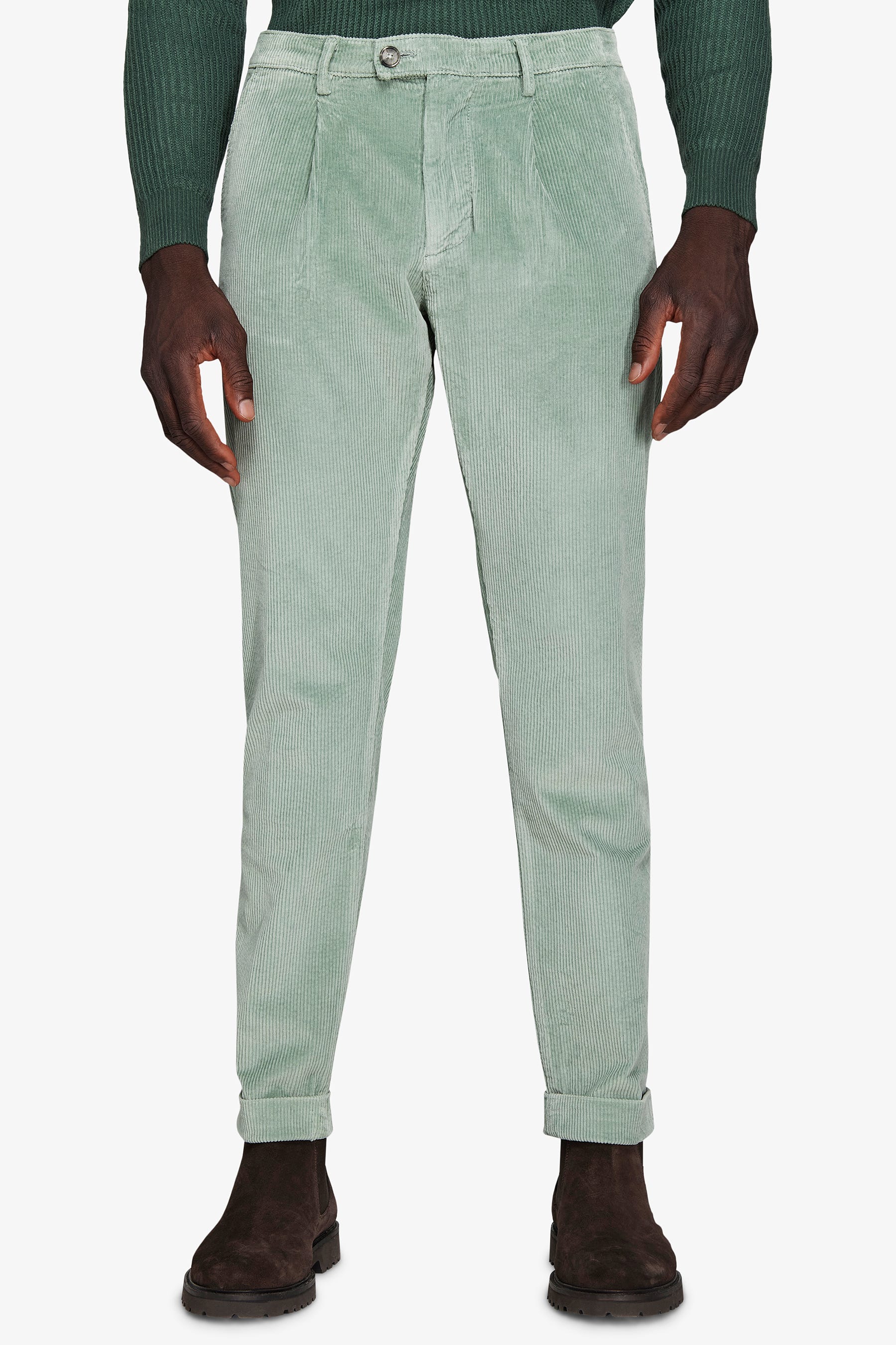 Pantaloni velluto millerighe verde acqua-Dan John