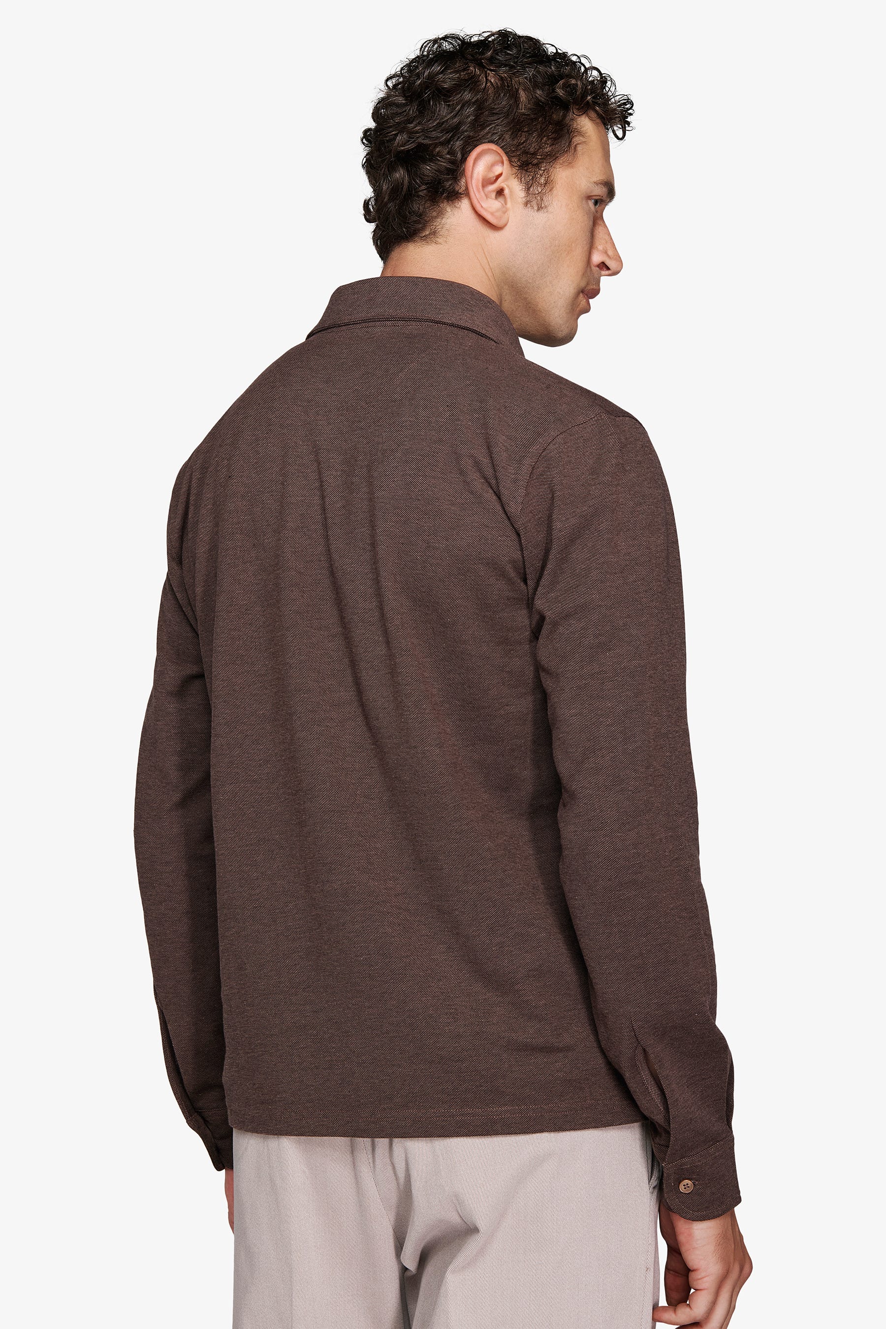Polo piquet stretch con collo camicia tortora-Dan John