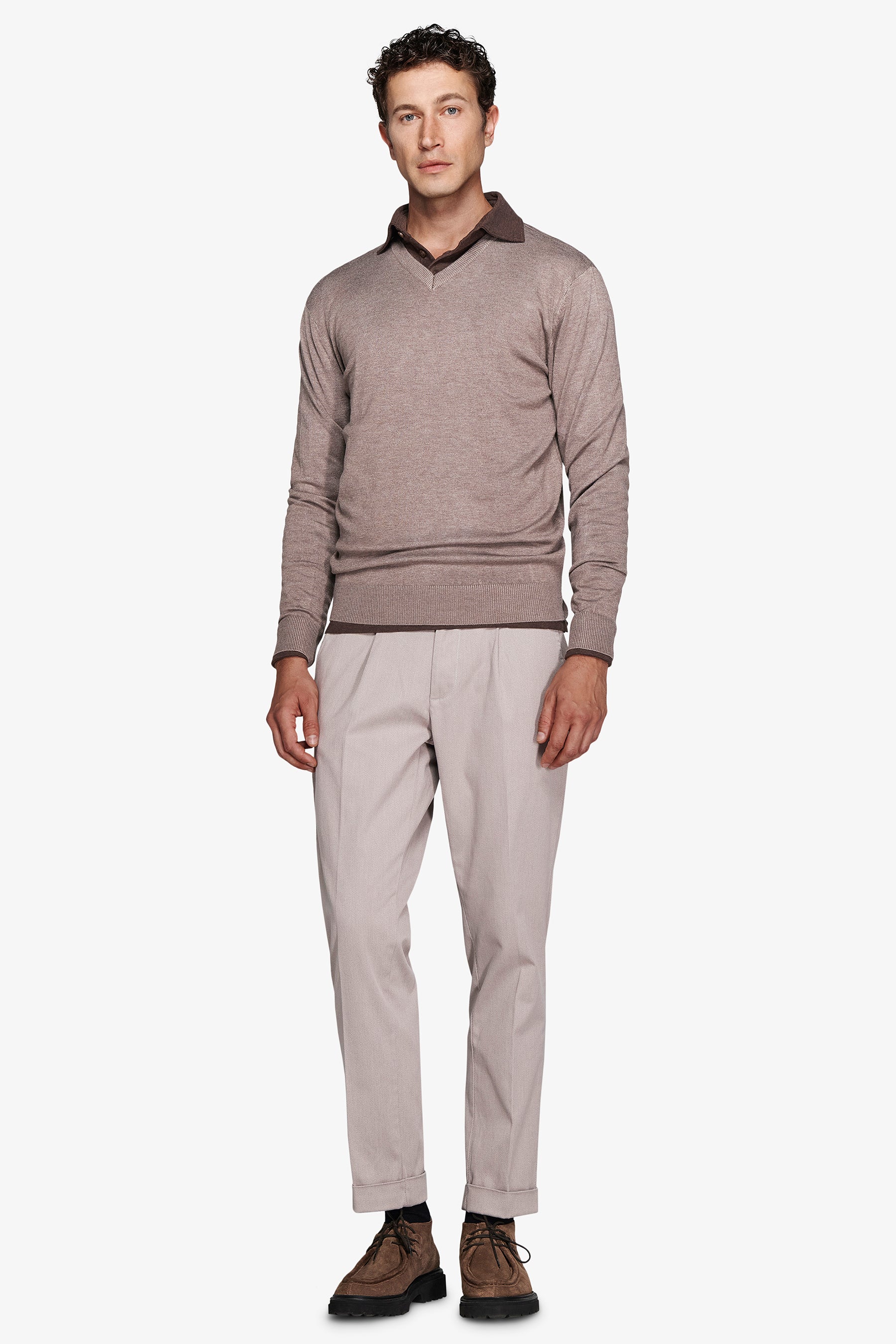 Pull col V gris souris