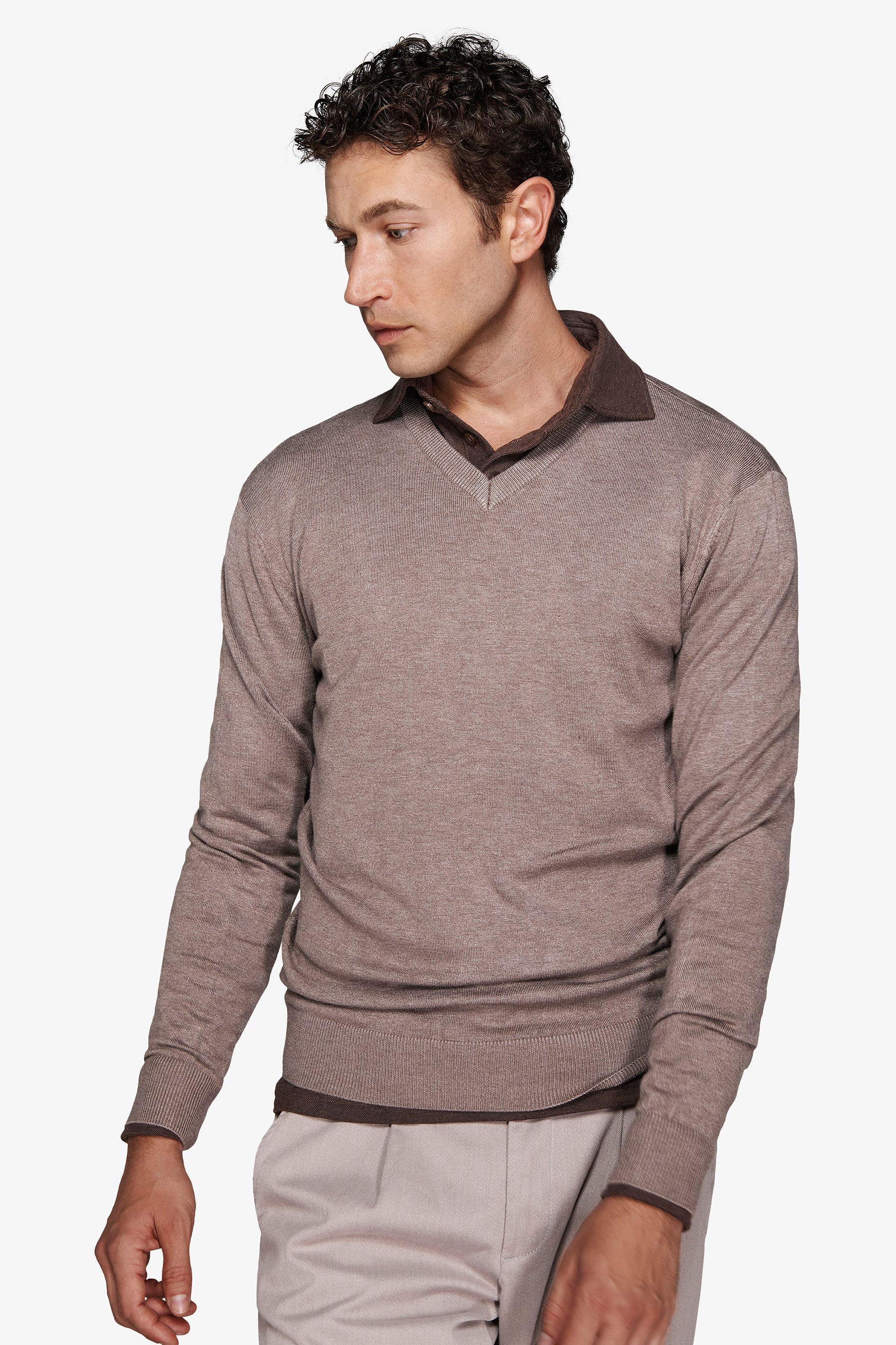 Maglia scollo a V tortora-Dan John
