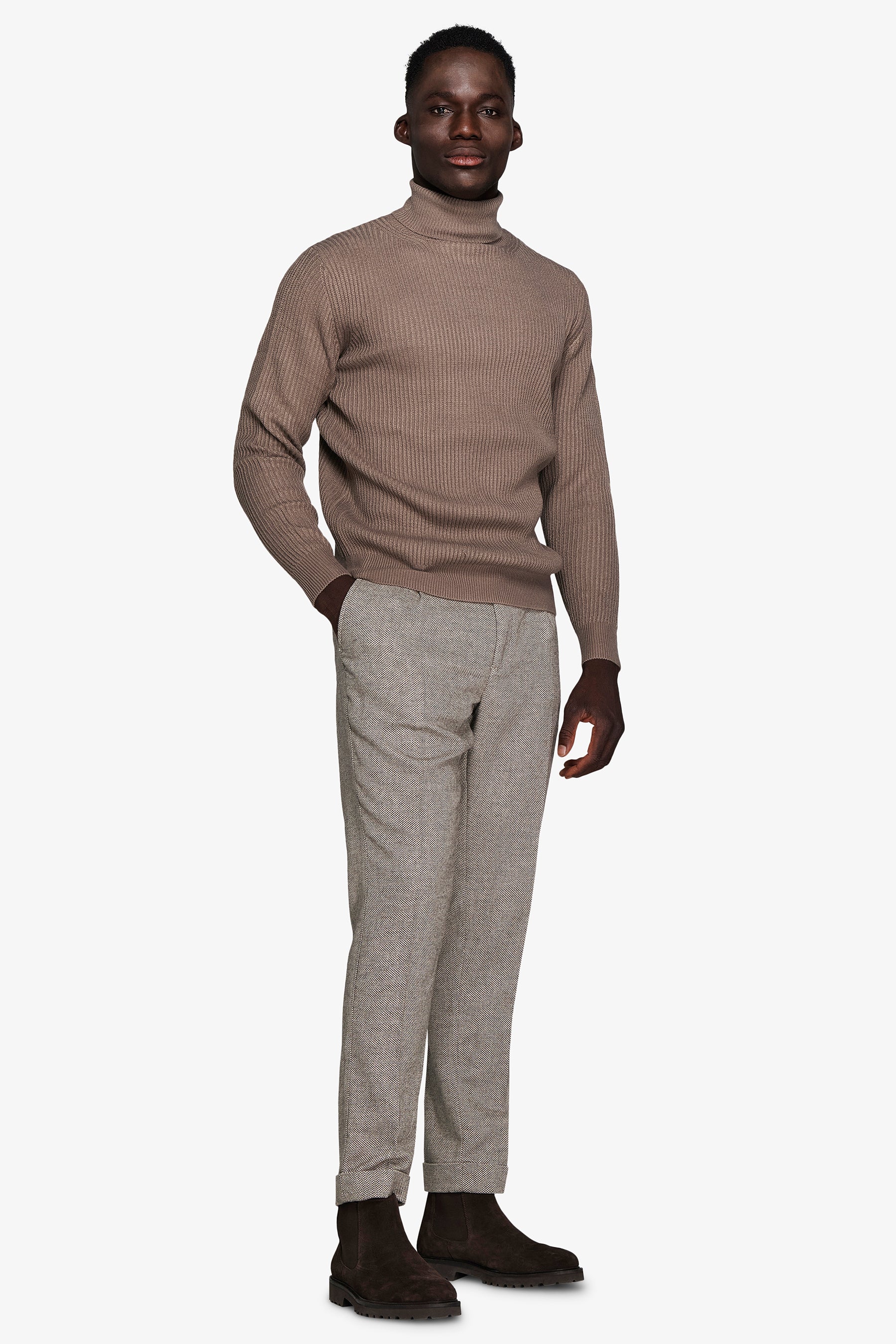 Taupe English-rib turtleneck sweater