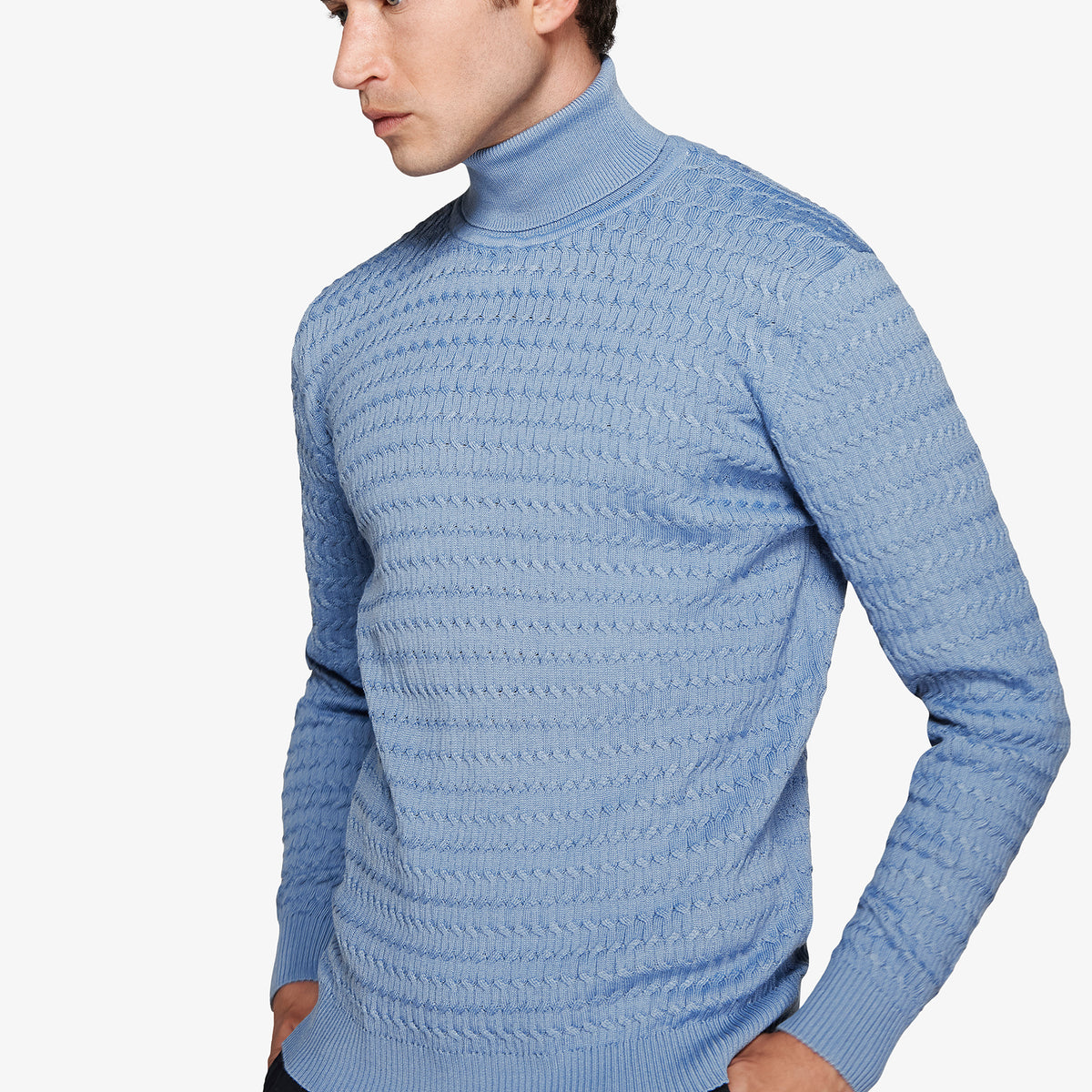 Sous-Veste Micropolaire OUTLET MILITARY Dolcevita - Col Montant - Bleu Ciel 'Papier De Sucre'