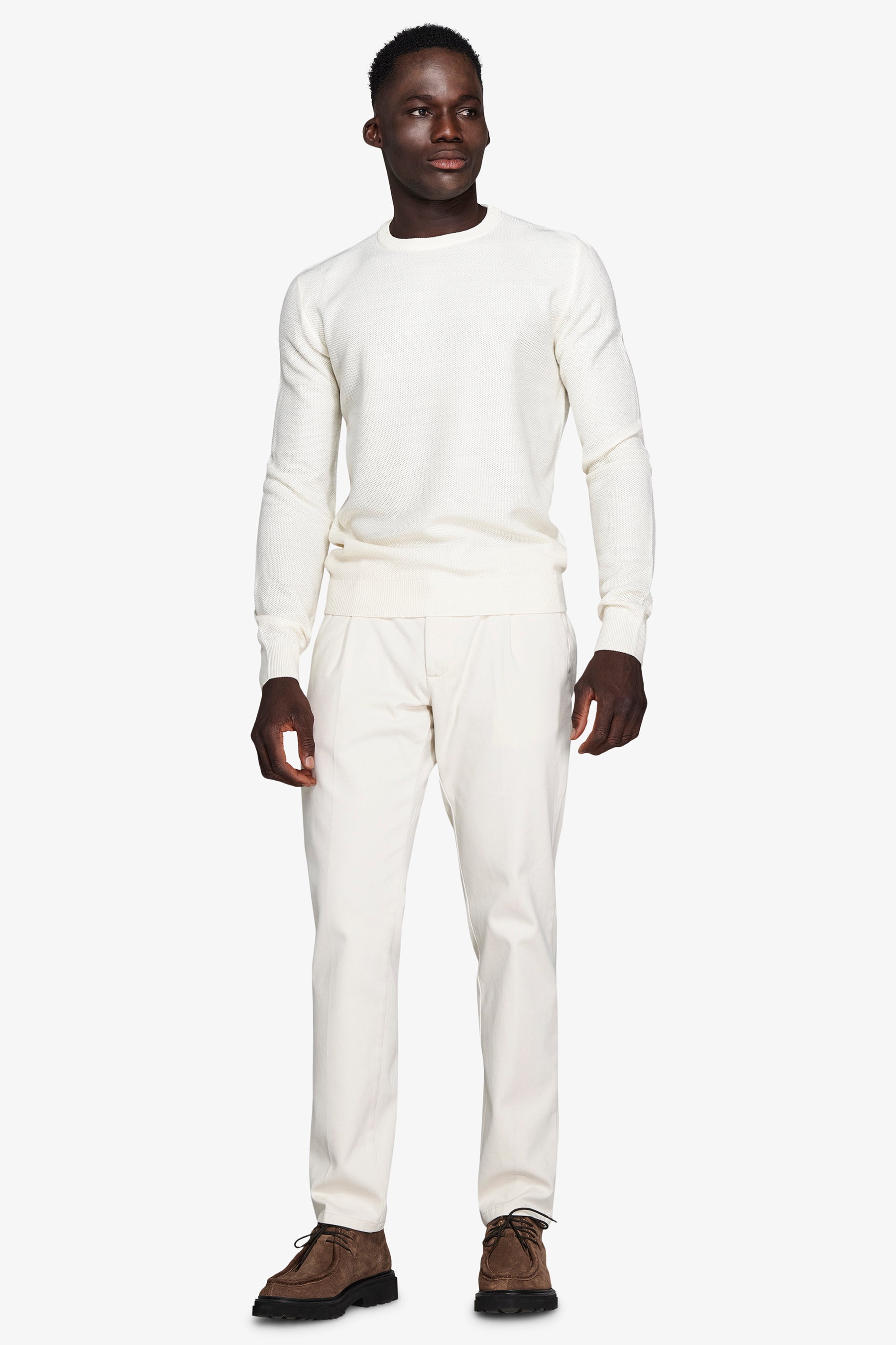 Maglia girocollo armaturata chicco riso panna