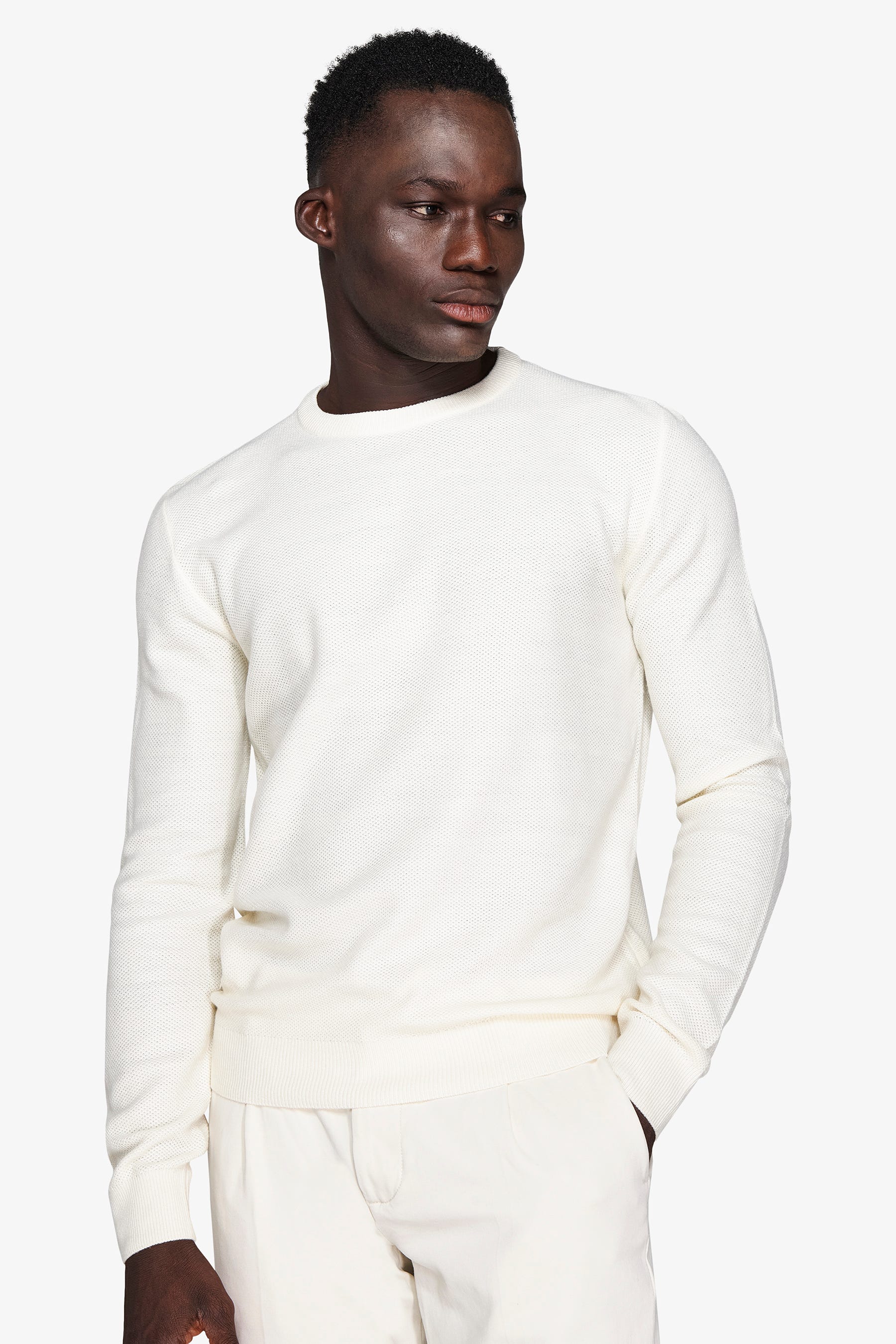 Maglia girocollo armaturata chicco riso panna-Dan John