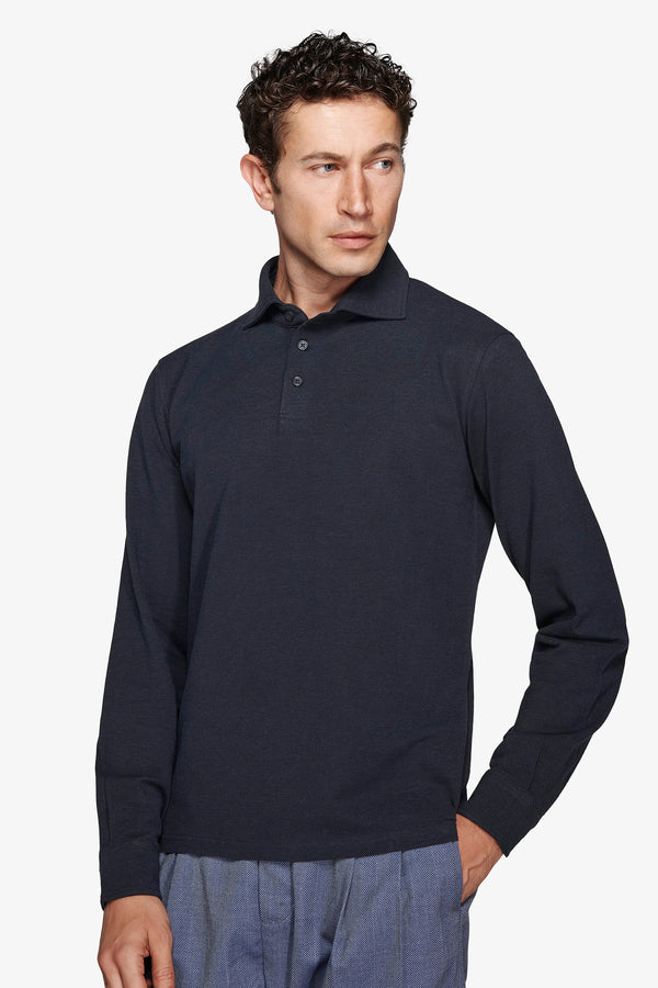 Polo in maglia con bottoni basic blu-Dan John