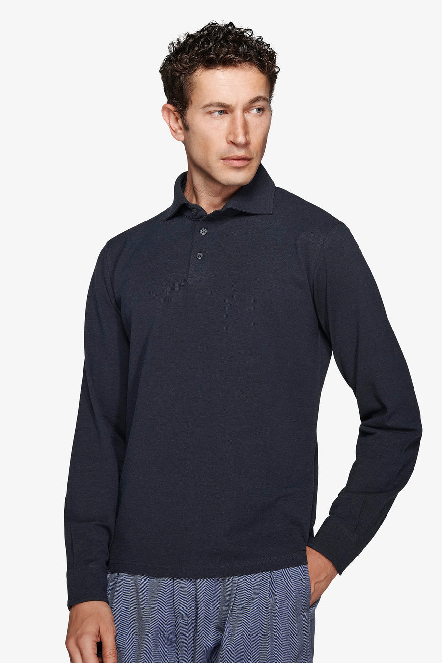 Polo in maglia con bottoni basic blu-Dan John