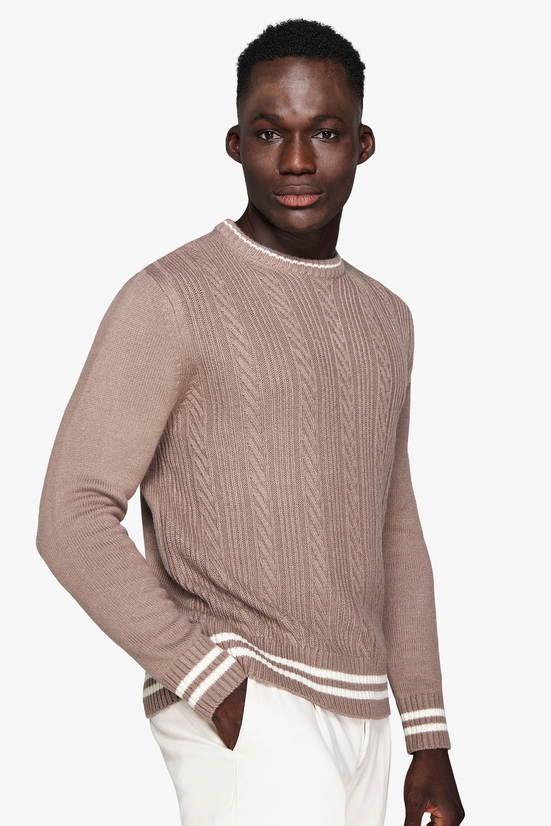 Maglia girocollo costa con profili DNJ tortora