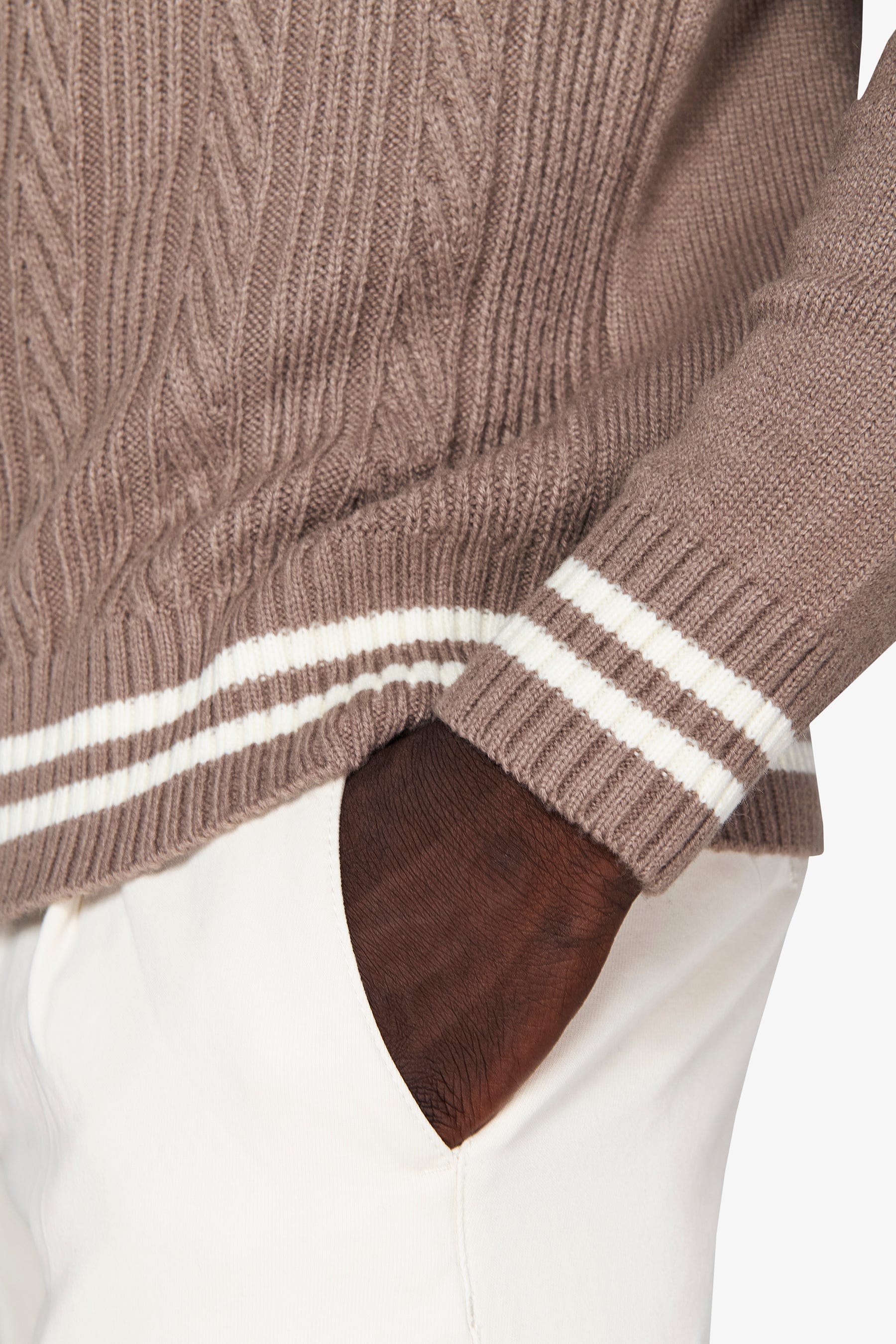 Maglia girocollo costa con profili DNJ tortora-Dan John