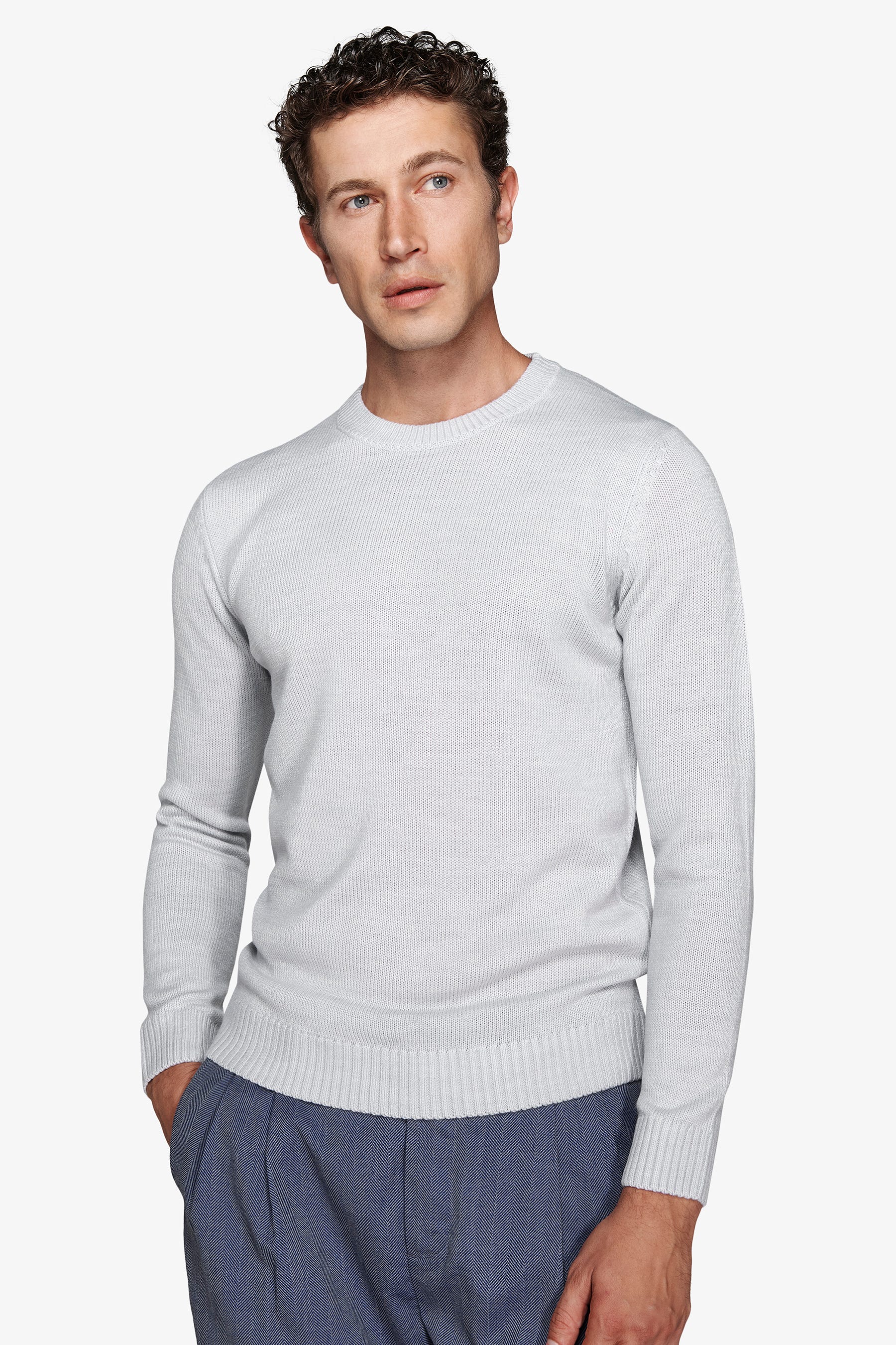 Maglia girocollo effetto lambswool celeste-Dan John