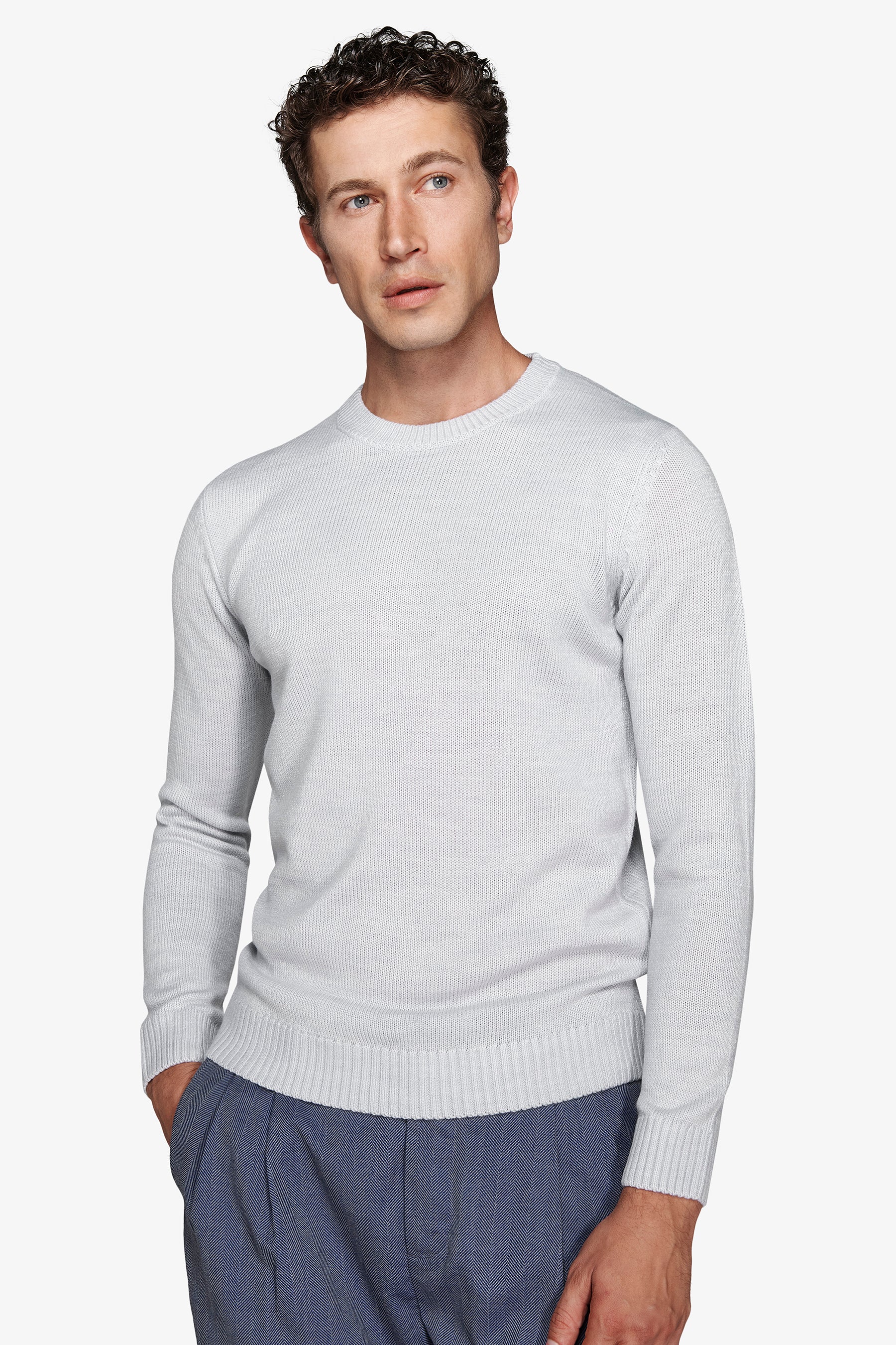 Jersey de cuello redondo efecto lana de oveja celeste