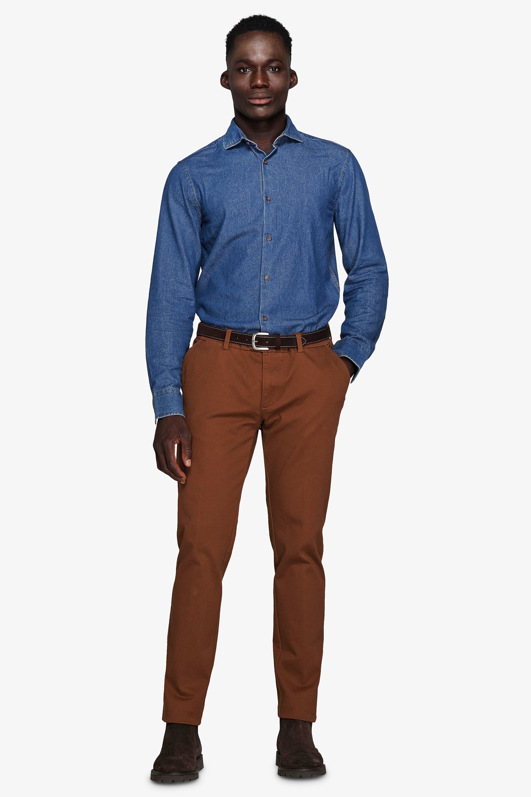 Dark wash chambray denim shirt