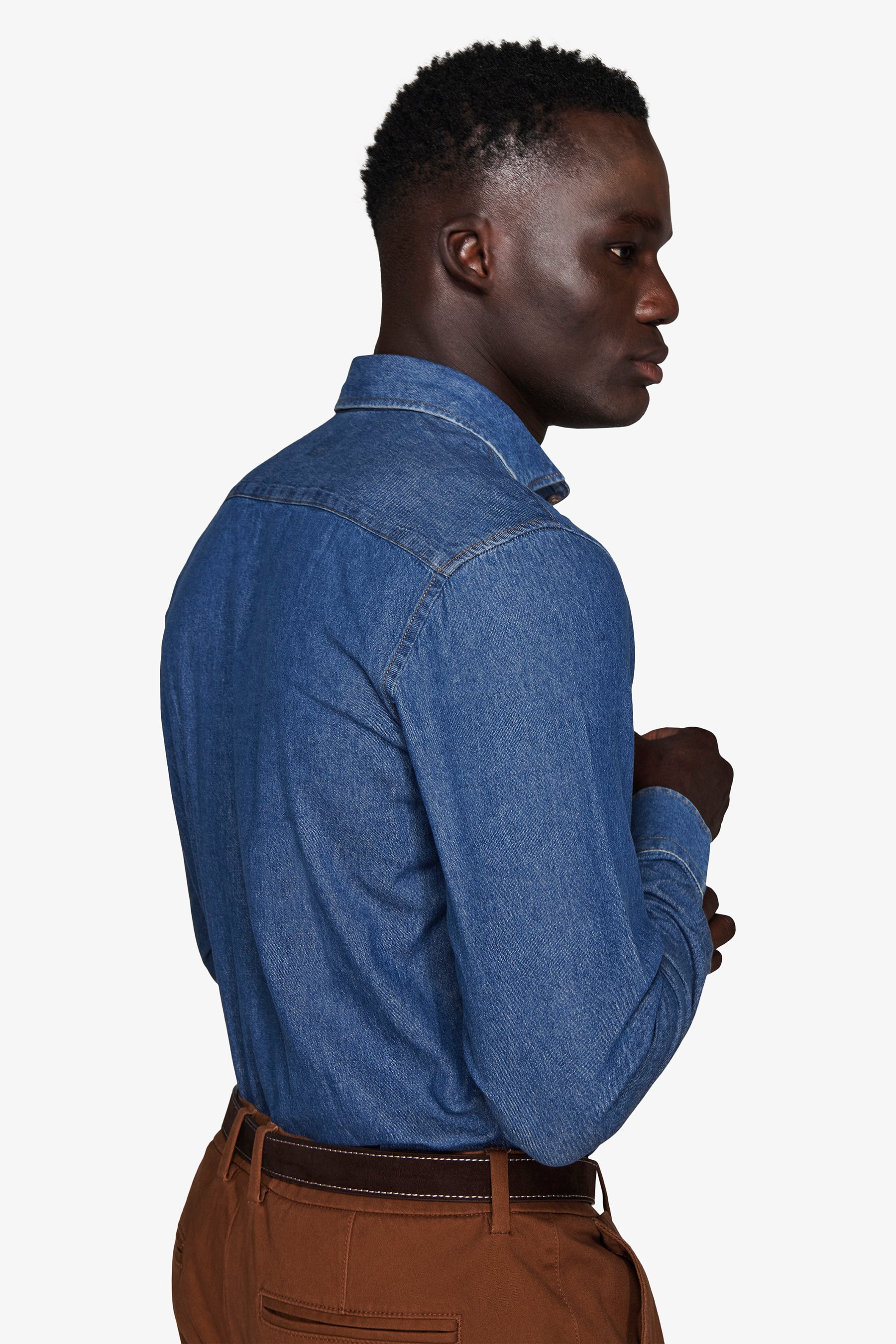 Dark wash chambray denim shirt