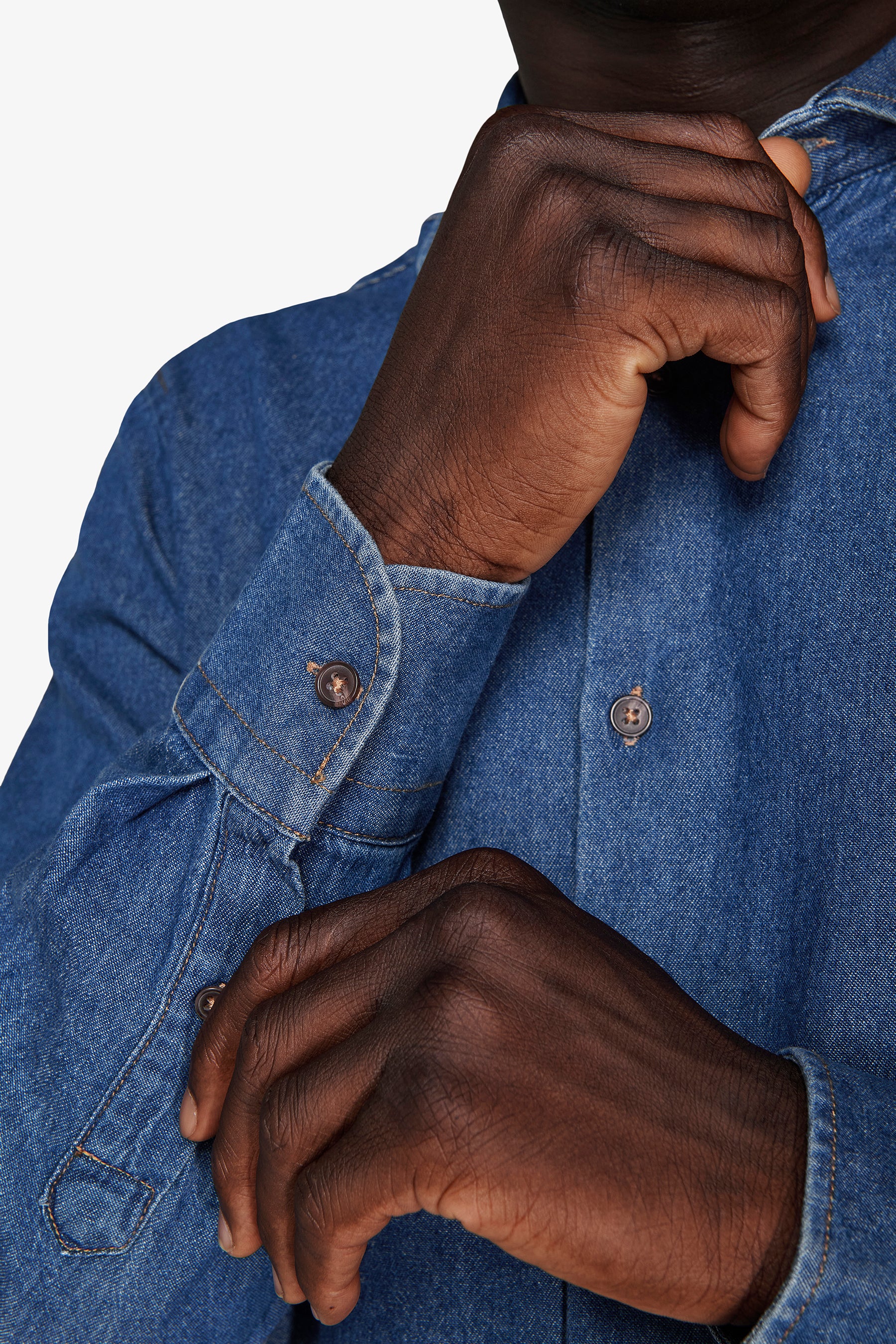 Dark wash chambray denim shirt