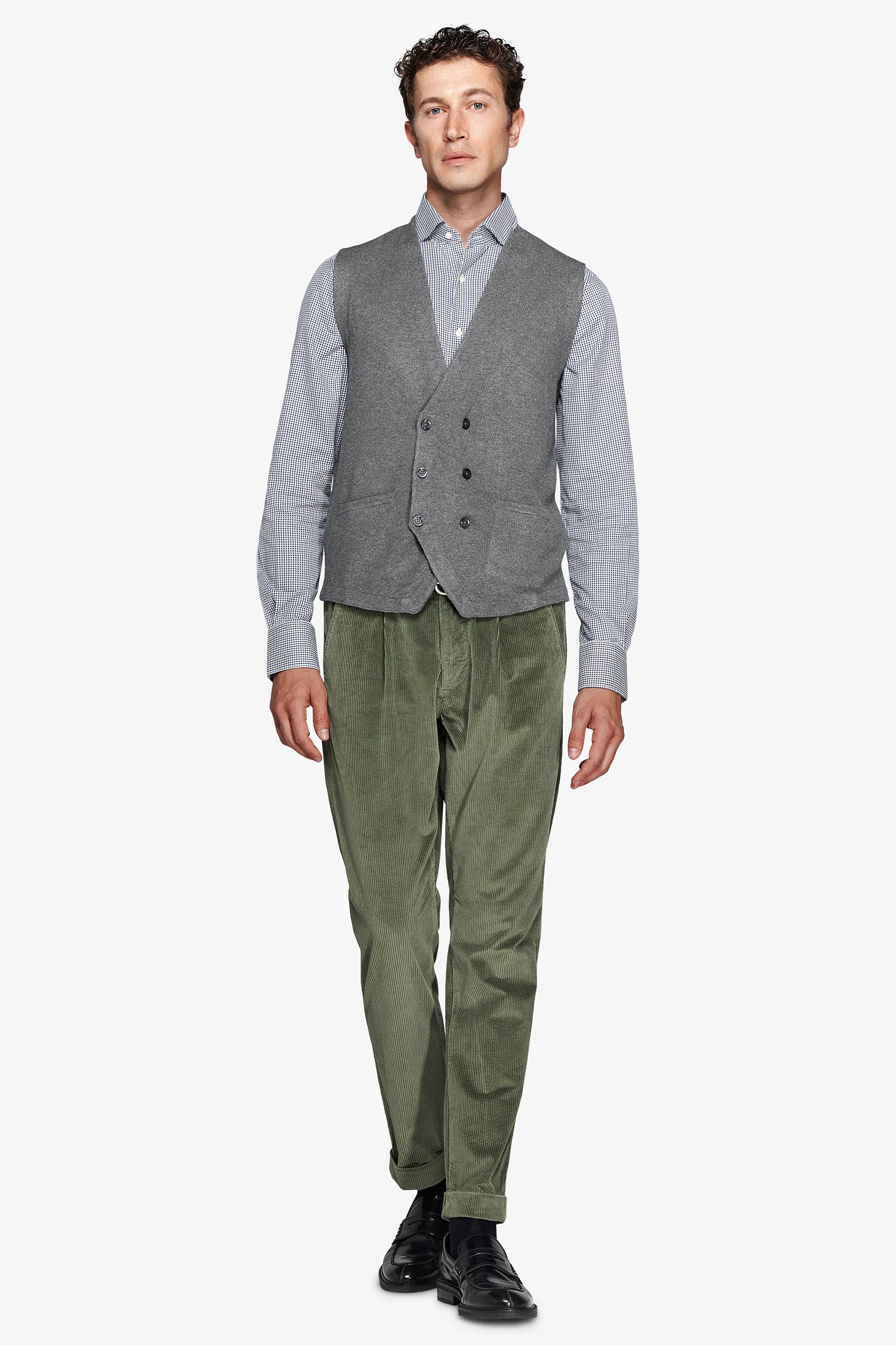 Gray double-breasted knitted waistcoat