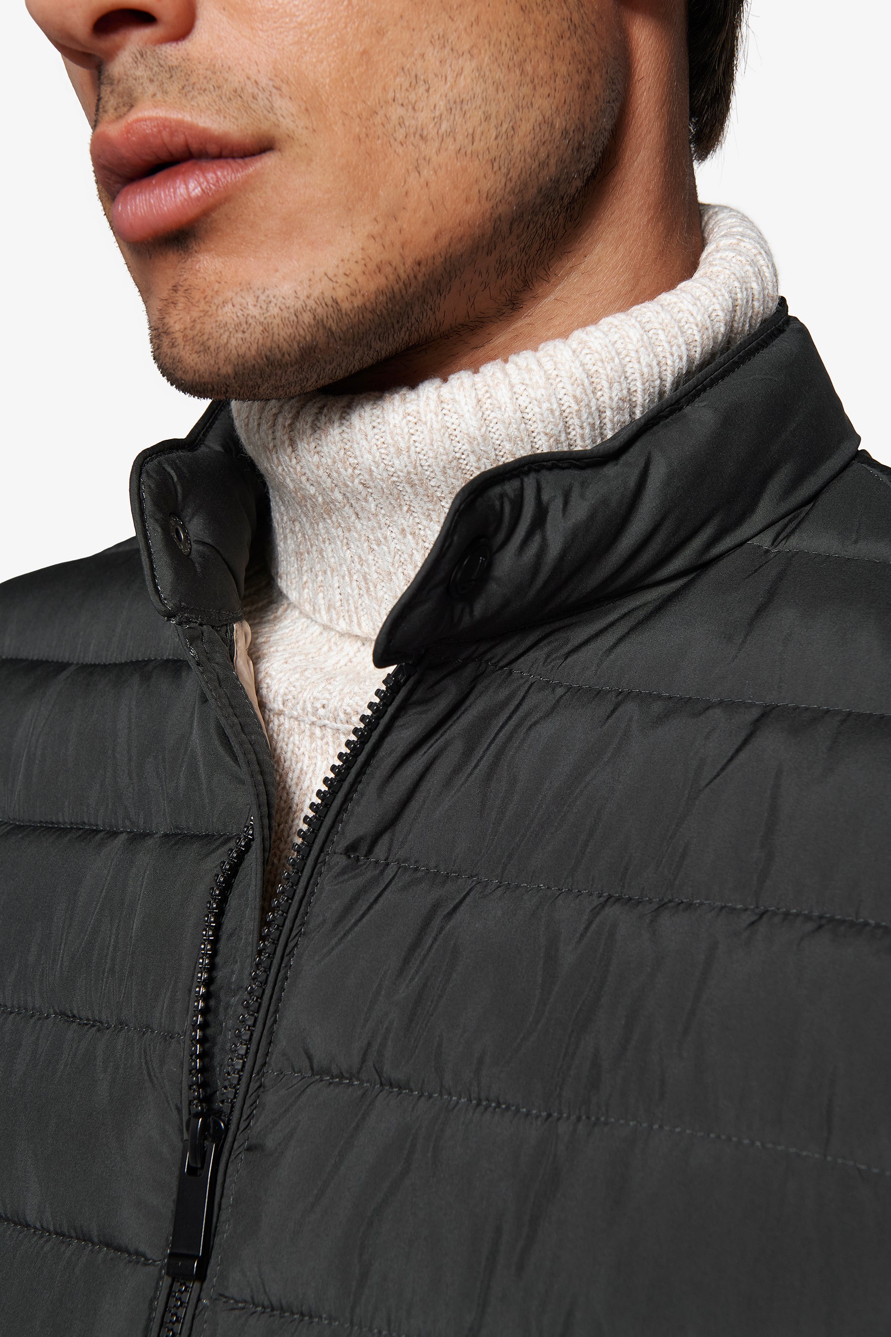 Green quilted full zip down jacket