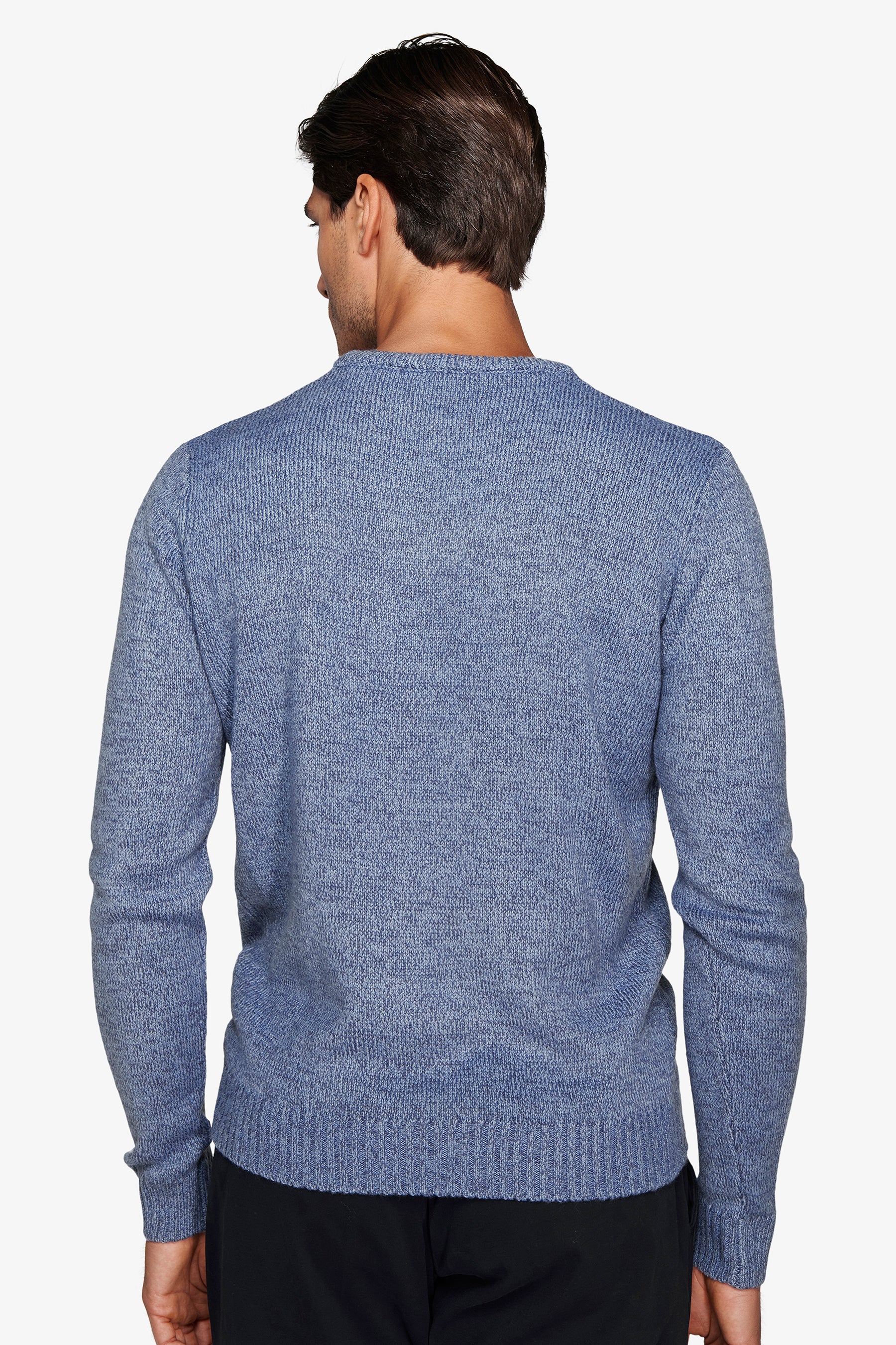 Pull col rond mouliné bleu gris