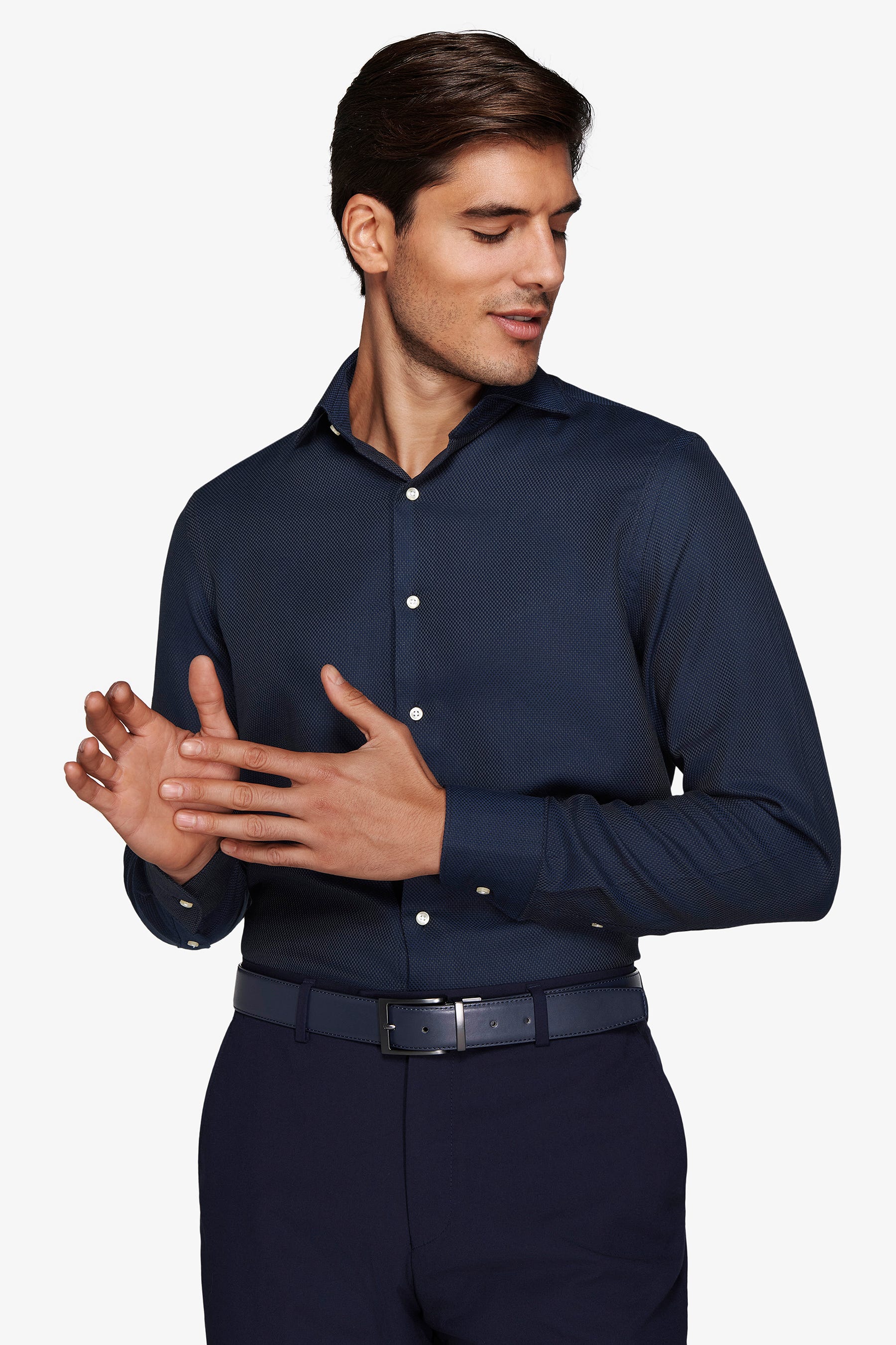 Camicia "la Picoco" operata blu slim-Dan John