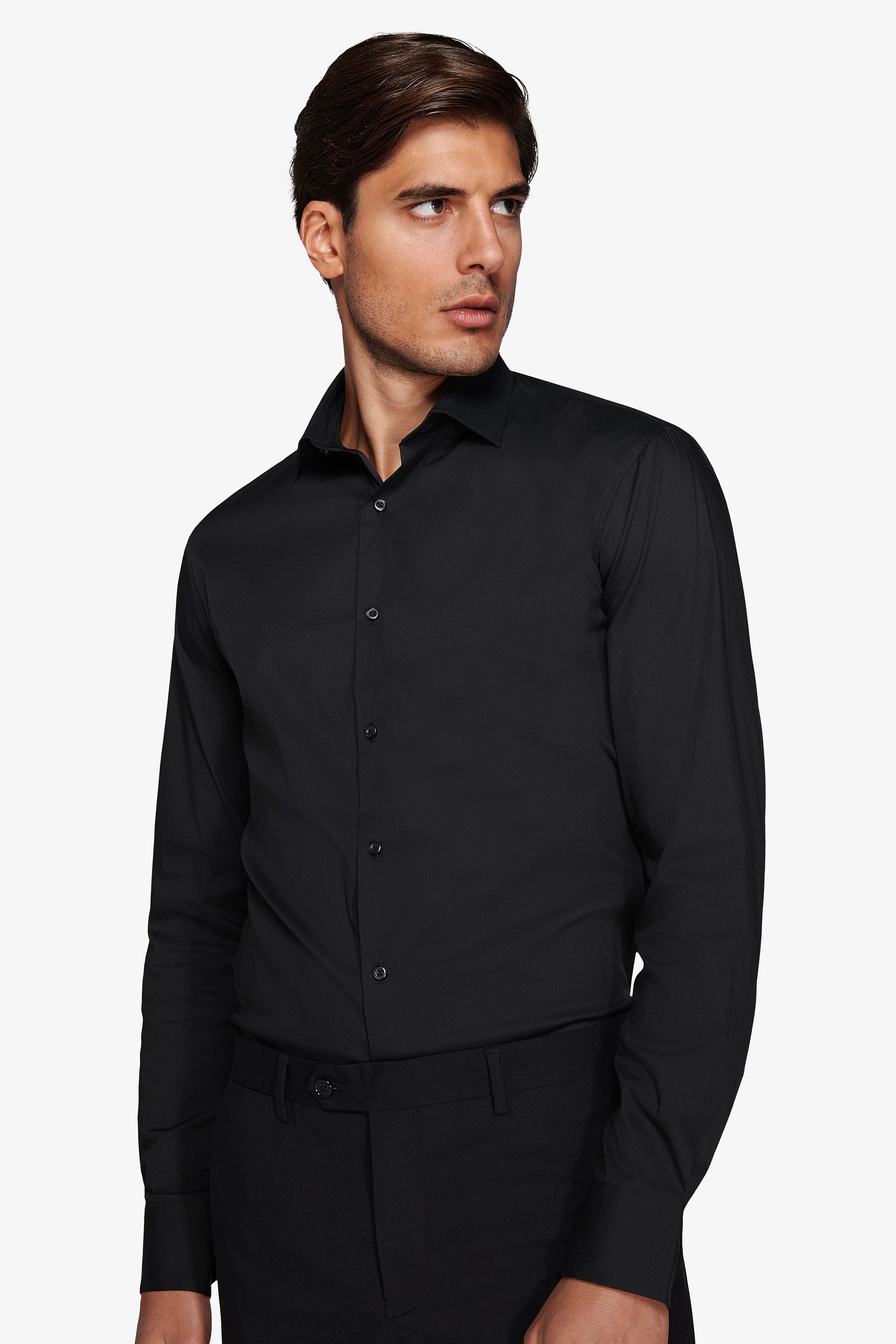 Camicia stretch unita nera slim